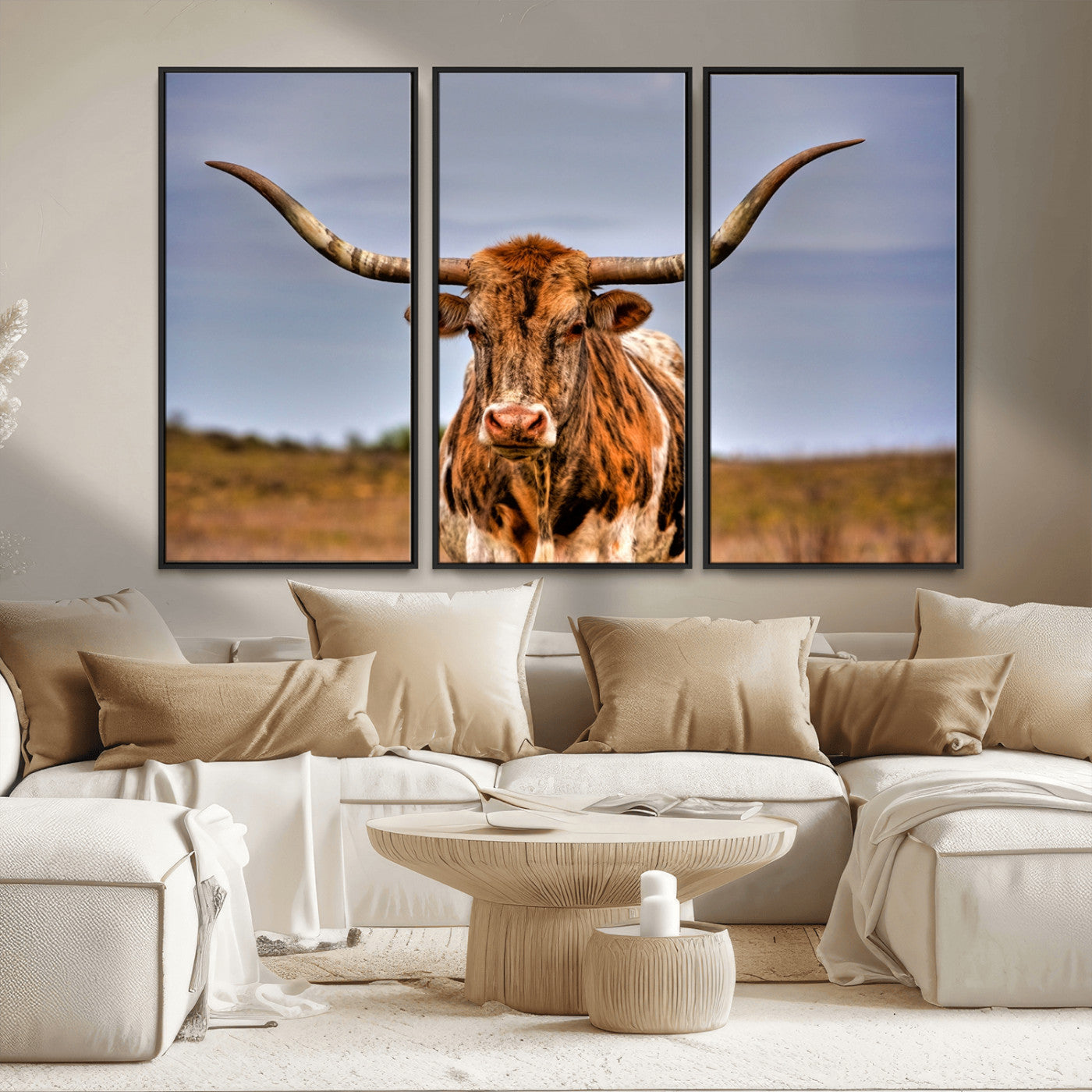 -Texas Longhorn Wall Art Print, Framed Longhorn Cow Wall Art