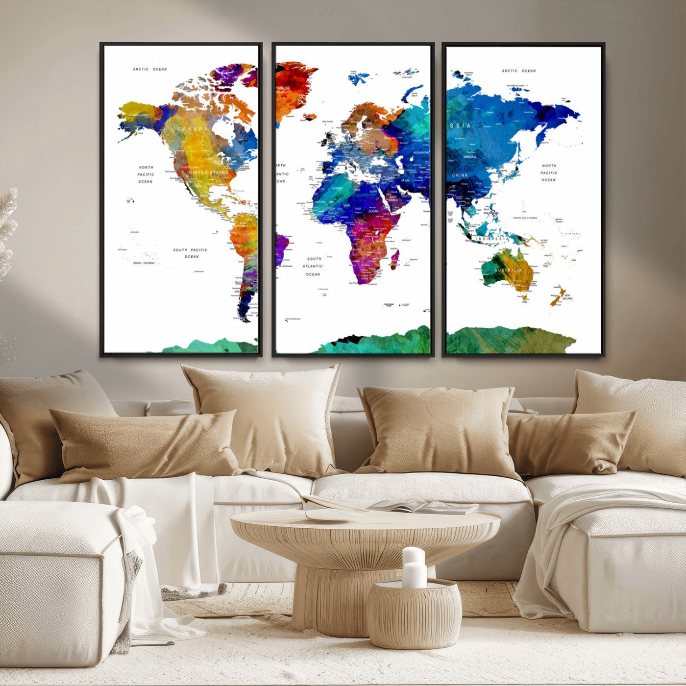 48979-MGV-FC-48X32-3P_Black-Push Pin World Map Canvas Print – Framed Wall Art for Couples to Track Their Travels – Anniversary