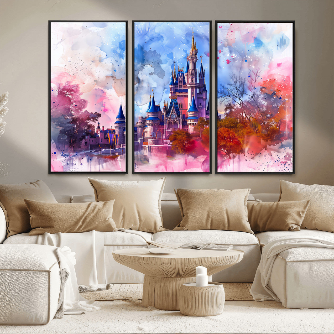 MGV-FC-48X32-3P - Disney Wall Art: Dreamy Watercolor Cinderella Castle Canvas Print