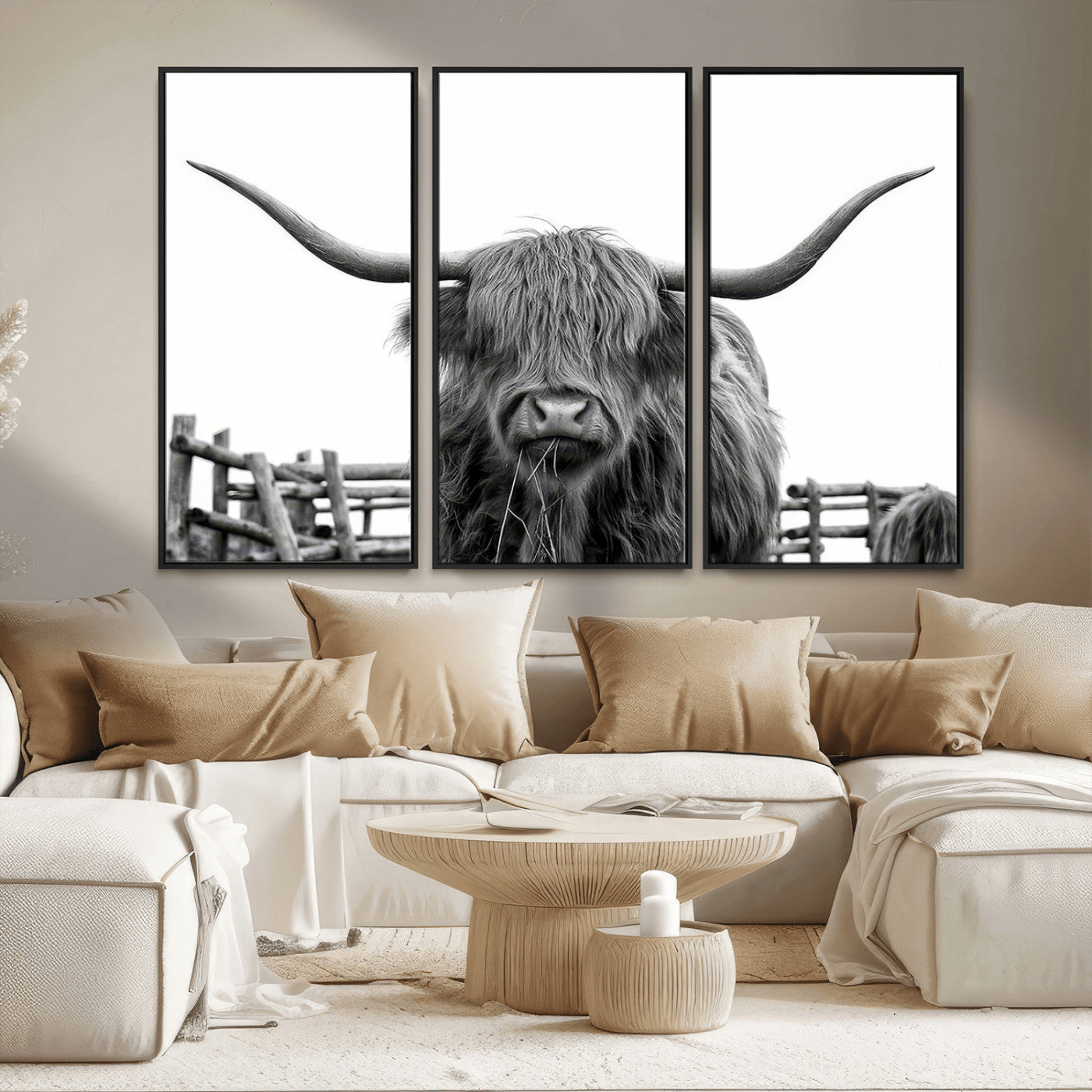 58188-MGV-FC-48X32-3P_Black-Longhorn Canvas Print, Bighorn Cow Wall Art Canvas Print