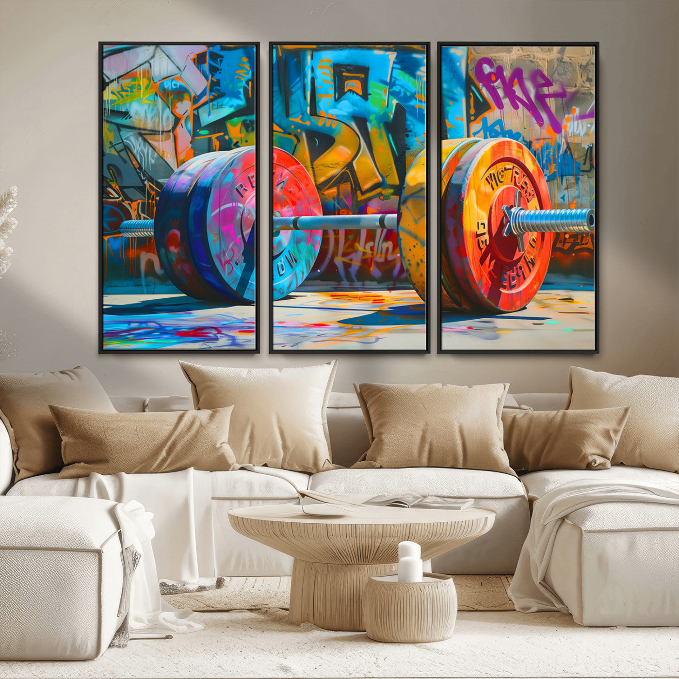 MGV-FC-48X32-3P - Fitness Gym Barbell Graffiti Wall Art Canvas Print