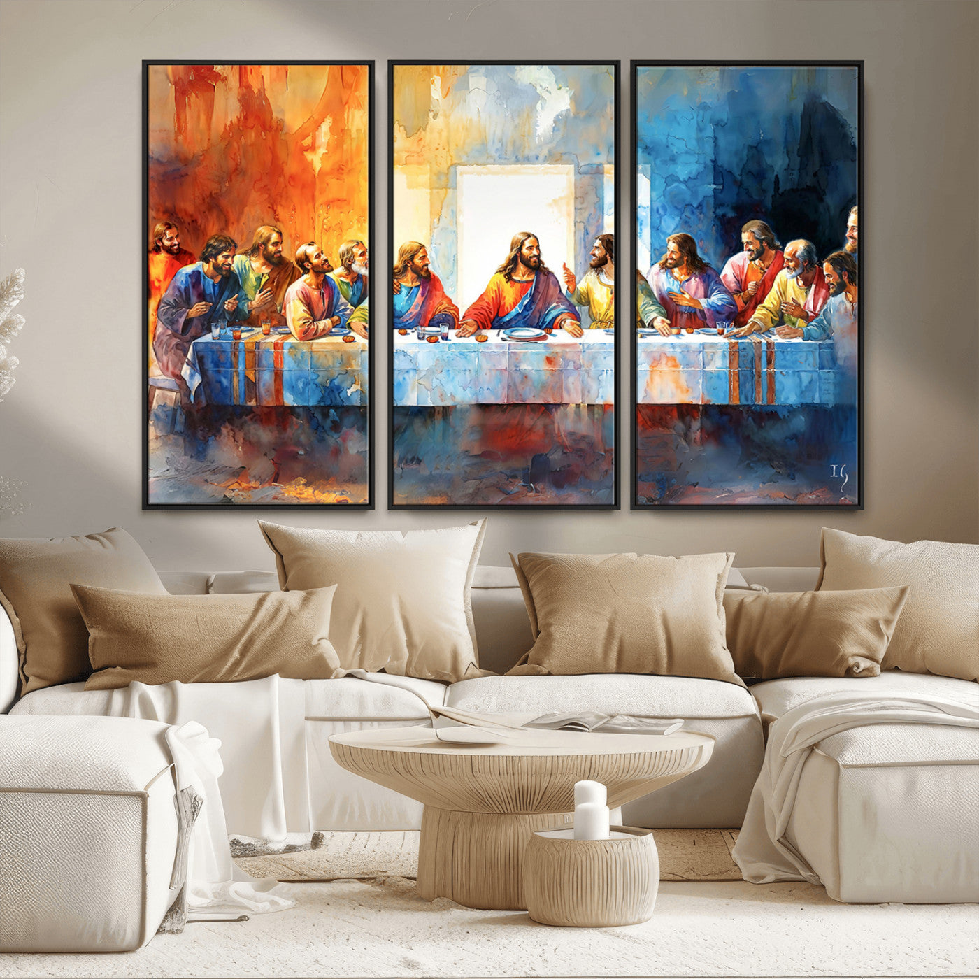 MGV-FC-48X32-3P - Abstract Waterolor The Last Supper Wall Art