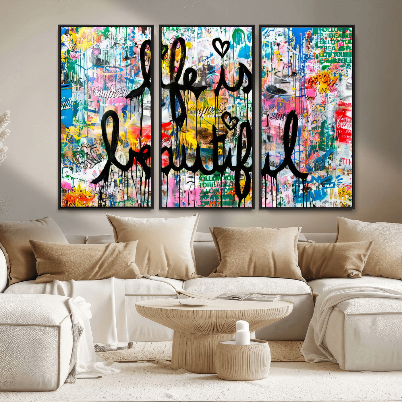 MGV-FC-48X32-3P - Life Beautiful Wall Art Canvas Print | Graffiti Wall Art Canvas Print