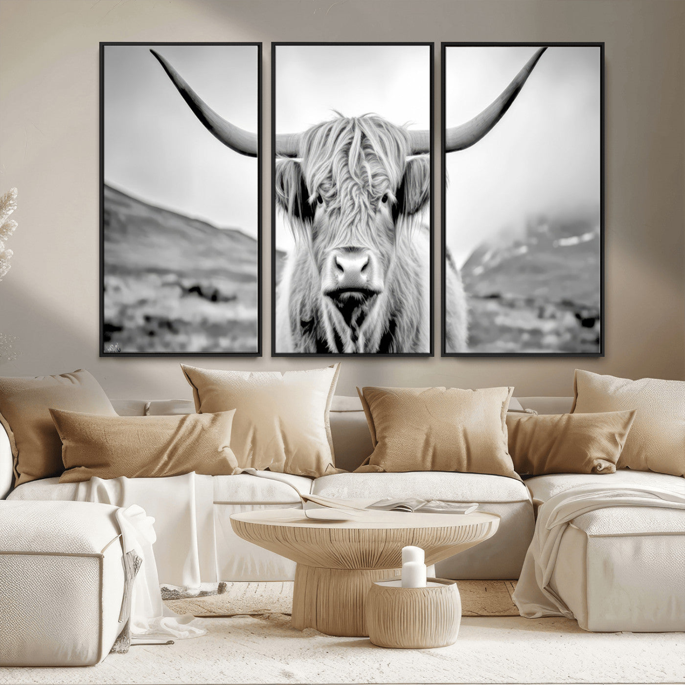 MGV-FC-48X32-3P - Scottish Cow Wall Art Canvas Print
