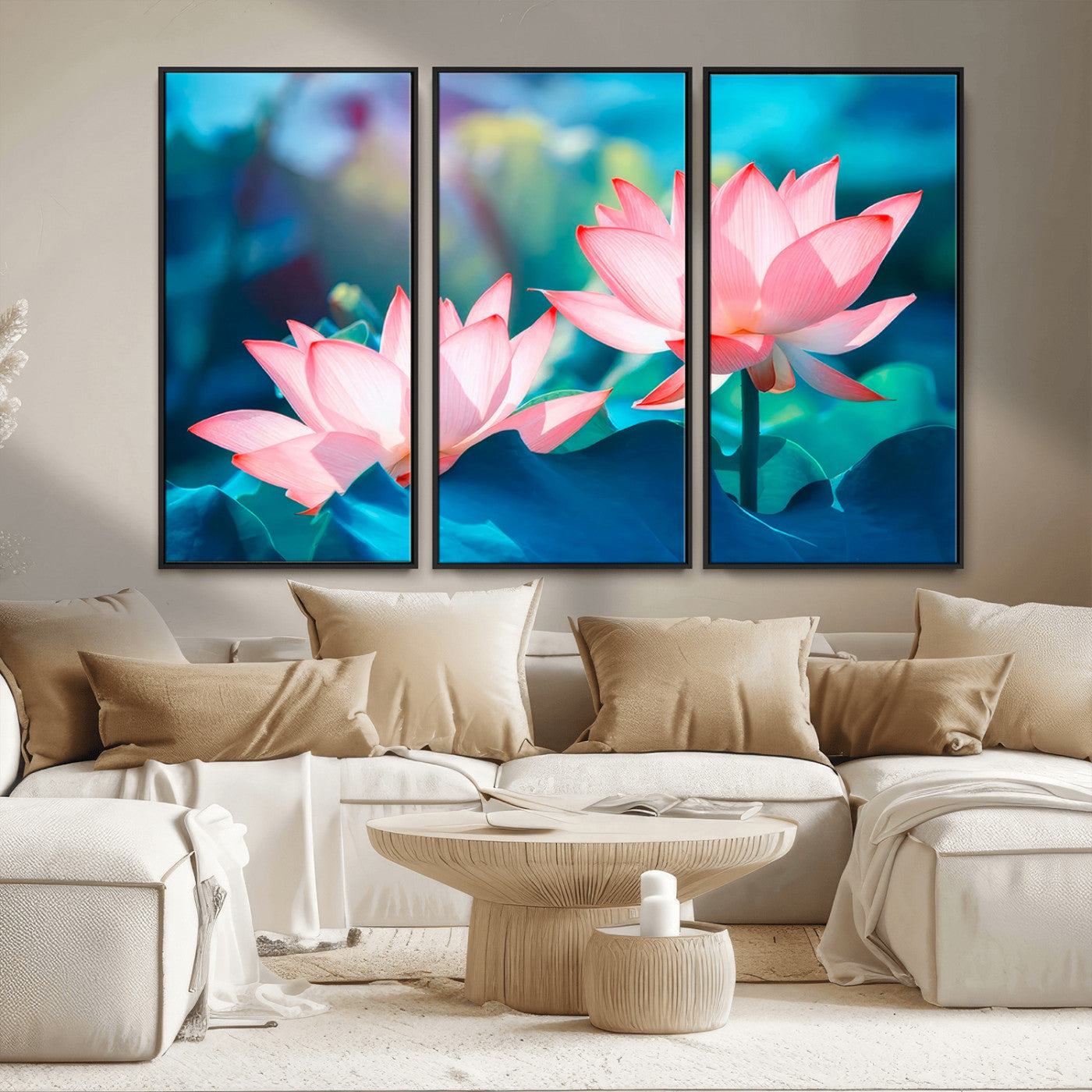 MGV-FC-48X32-3P - Pink Lotus Flower Canvas Wall Art | Vibrant Floral Wall Decor for Living Room, Office, or Bedroom | Large Botanical Art
