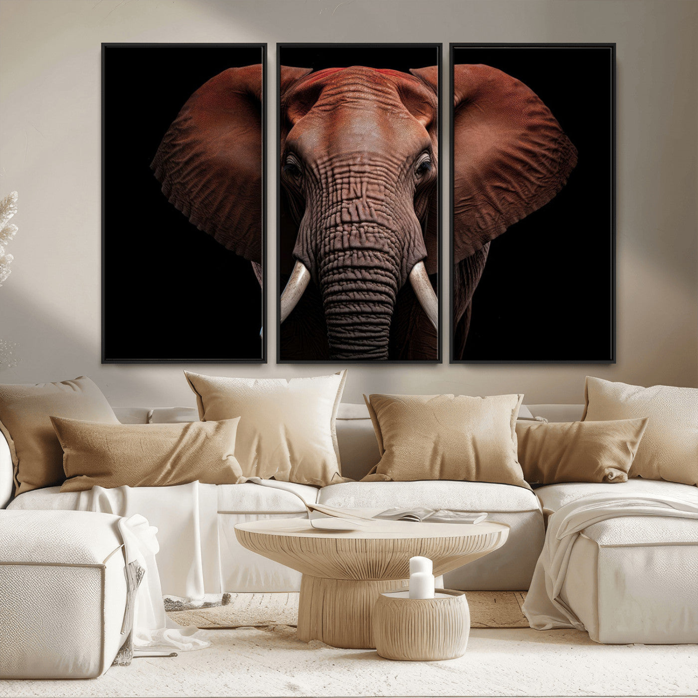 -Wild Elephant Wall Art Canvas Print, Africa Savannah Wild Animal Wall Decor Print