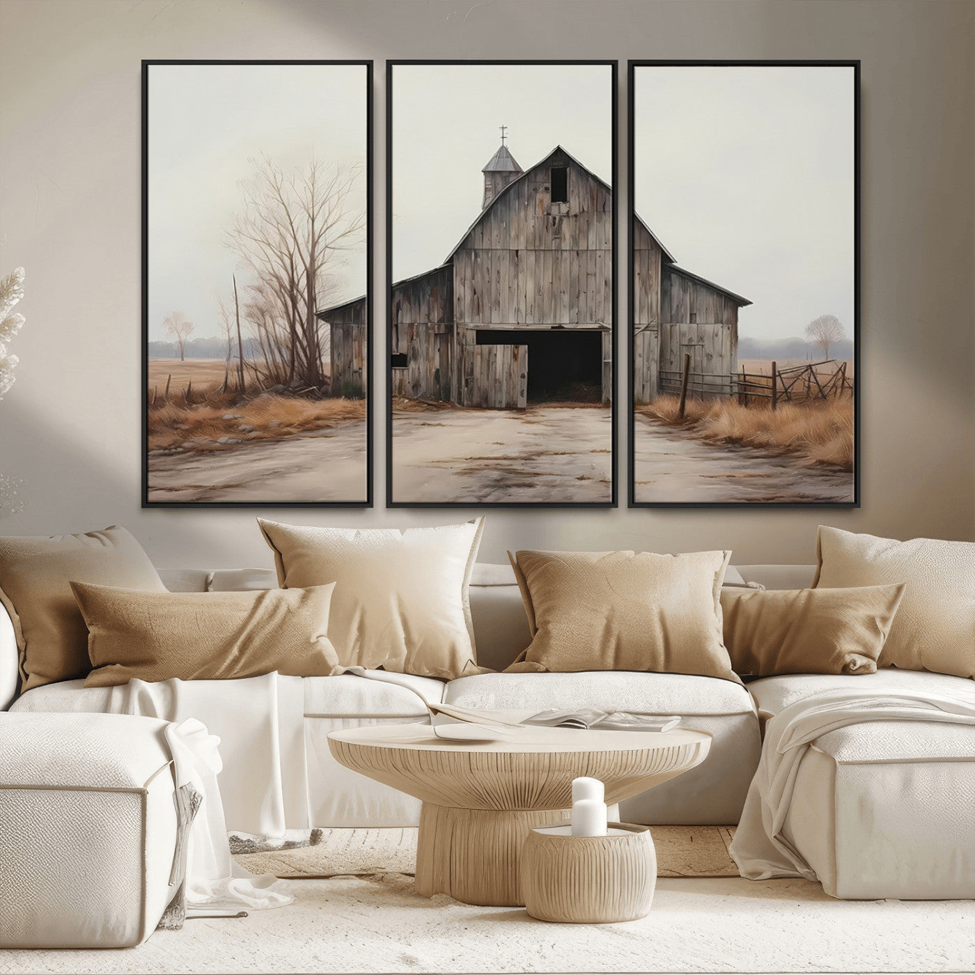 MGV-FC-48X32-3P - Farmhouse Rustic Barn Wall Art Canvas Print – Framed and Ready to Hang – Perfect Addition to Farmhouse Wall Décor