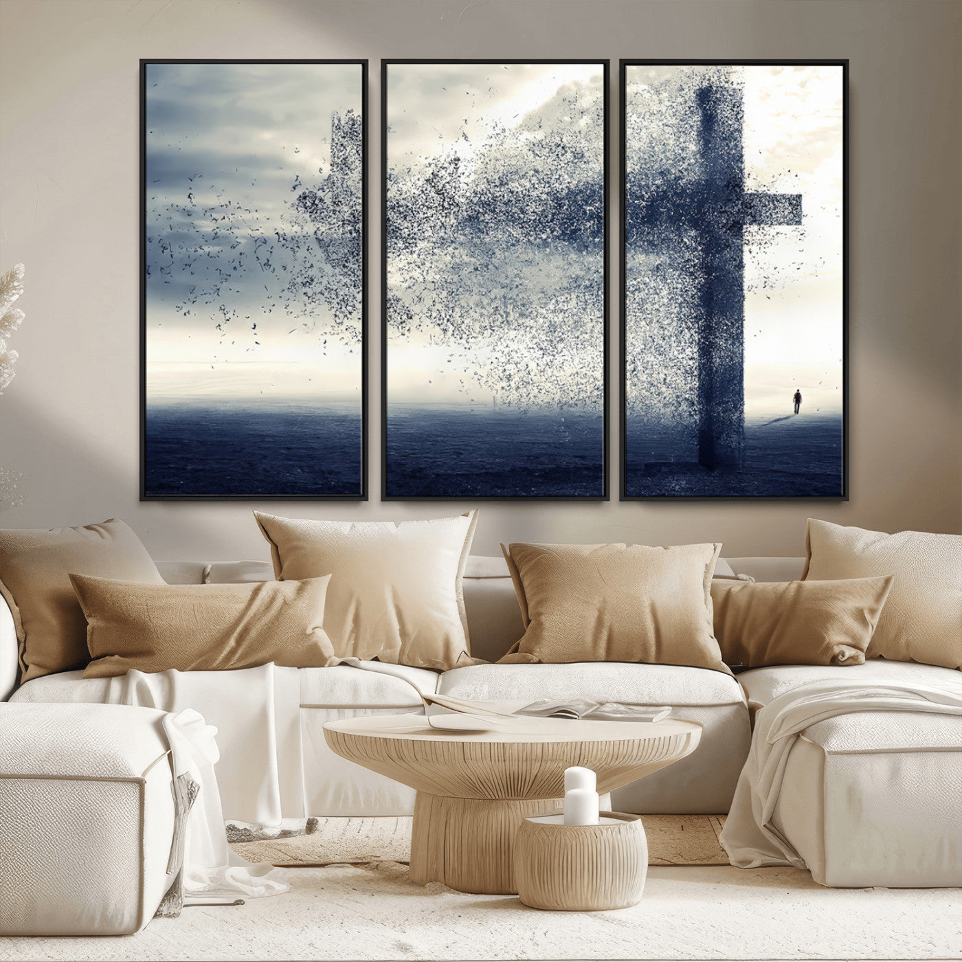 MGV-FC-48X32-3P - Jesus and the Fading Cross Wall Art Print – Symbol of Faith, Christian Wall Art Canvas Print, Framed and Ready to Hang