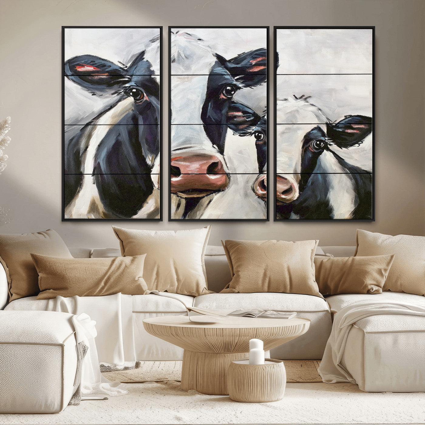 -Vintage Baby and Mom Cattle Wall Art Canvas Print