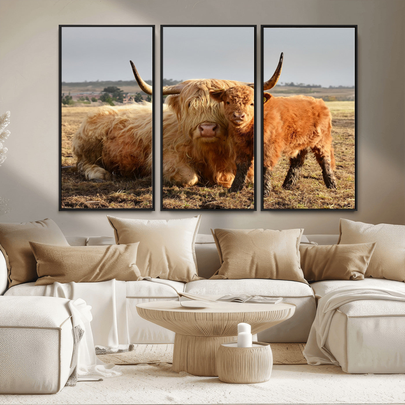 MGV-FC-48X32-3P - Highland Cow Canvas Wall Art Animal Print for Farm House Decor