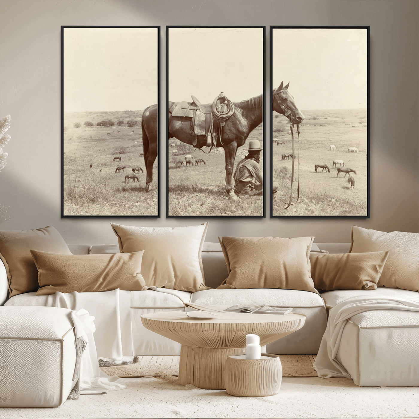 MGV-FC-48X32-3P - Cowboy Wall Art - Western Horse Canvas Print - Vintage Western Wall Art Canvas Print, Ready to Hang