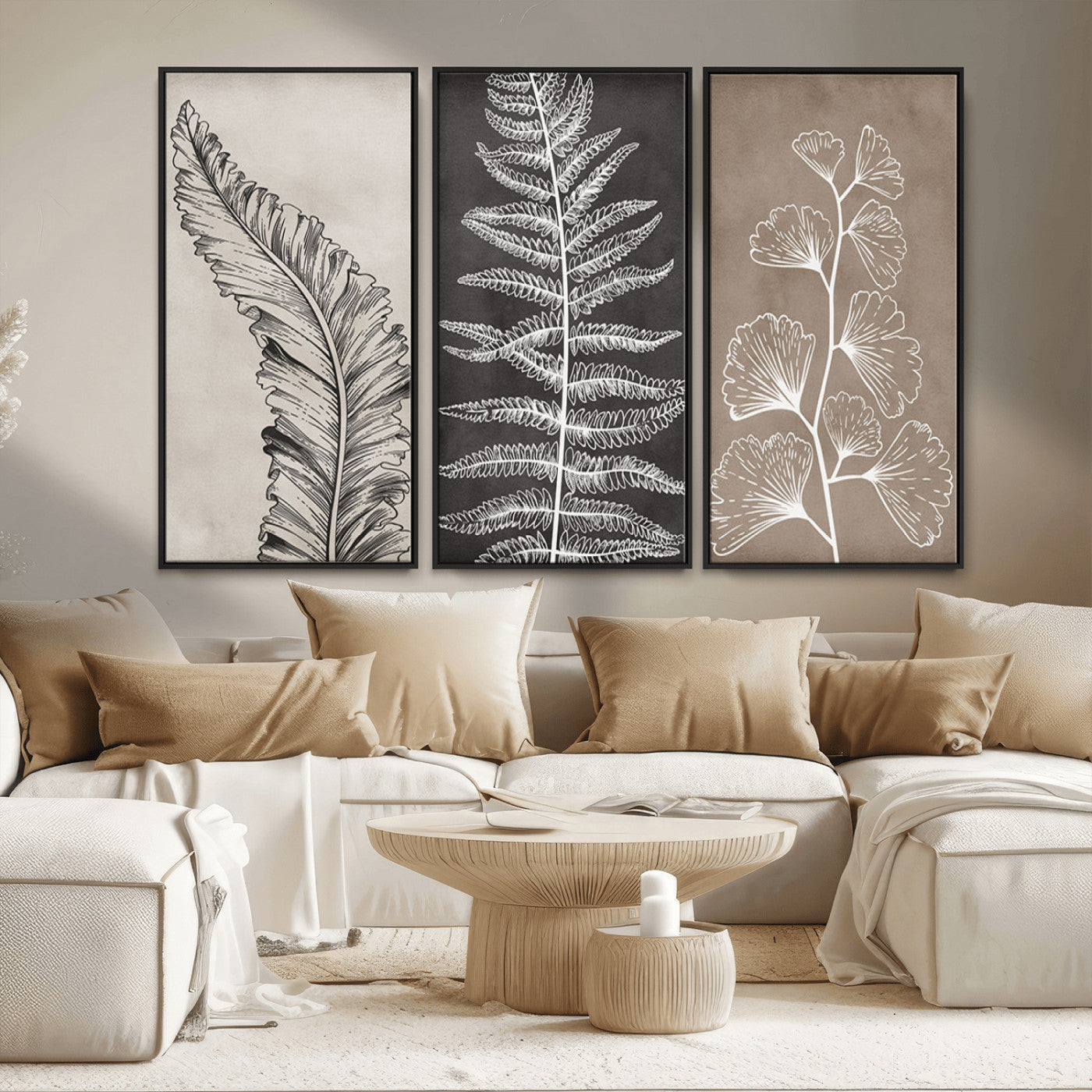 MGV-FC-48X32-3P - Minimalist Botanical Wall Art Canvas Print, Framed and Ready to Hang - Nature Art Print for Home