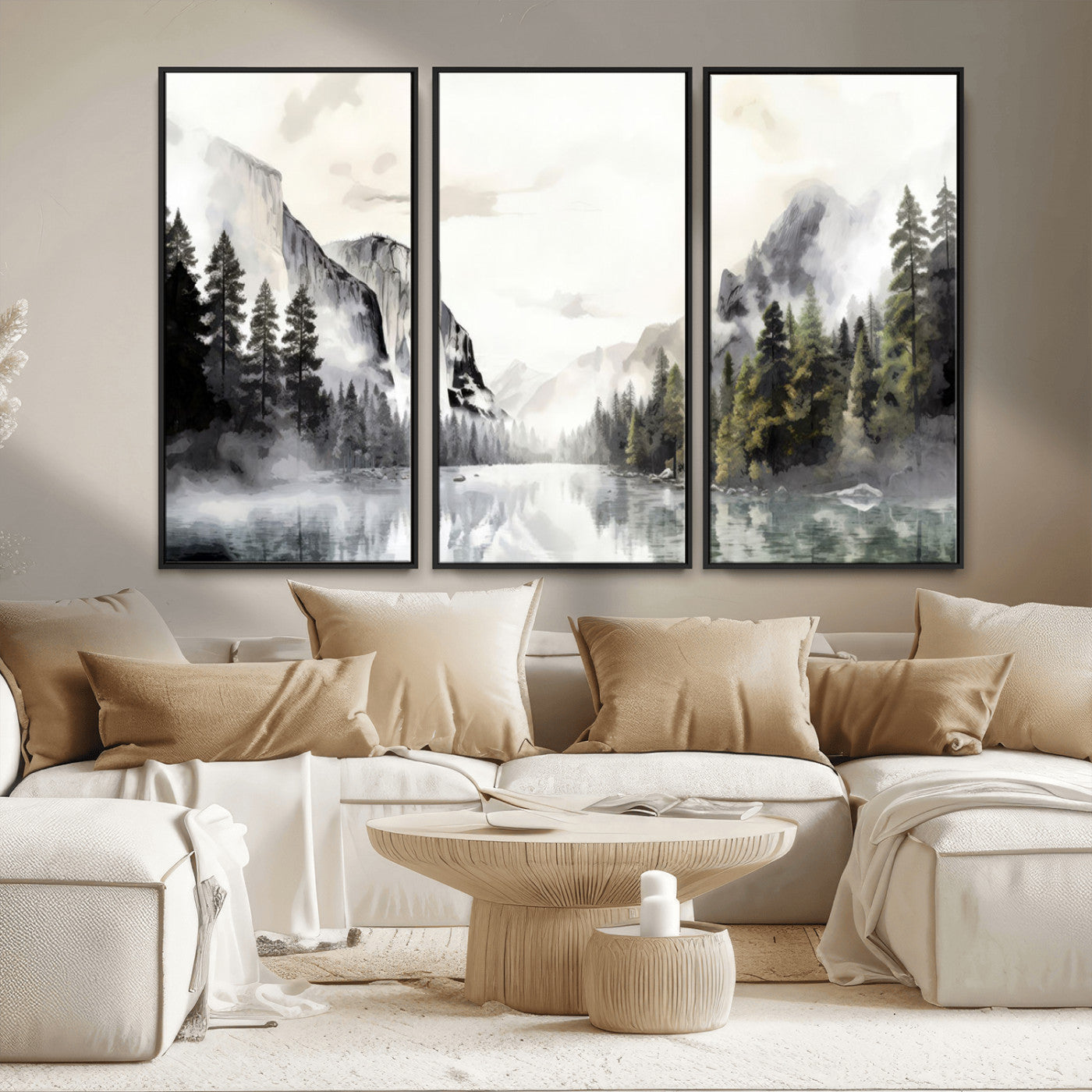 MGV-FC-48X32-3P - Yosemite Valley Wall Art Canvas Print – Framed and Ready to Hang – Majestic Nature Landscape Décor