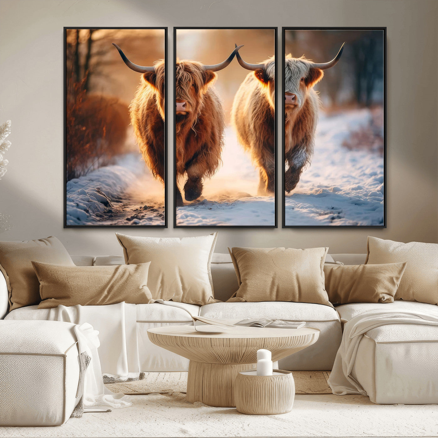 MGV-FC-48X32-3P - Scottish Highland Cow Horn Farm Wall Art Canvas Print