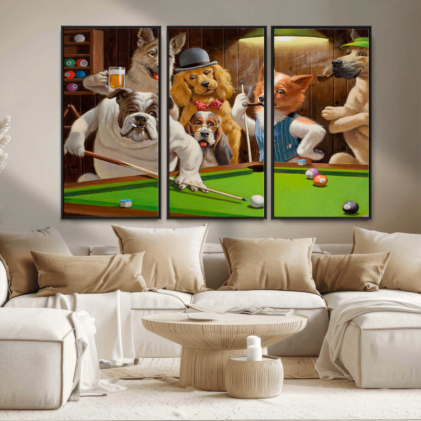 MGV-FC-48X32-3P - Dogs Playing Pool Canvas Wall Art Funny Gifts Dog Print