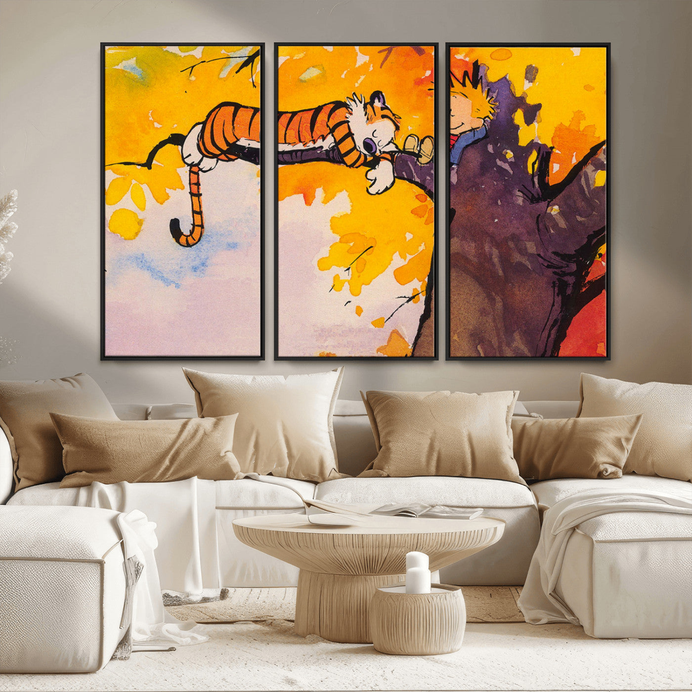 MGV-FC-48X32-3P - Calvin and Hobbes Tree Scene Canvas Print | 3 Panel Large Wall Art for Living Room or Kid’s Room,