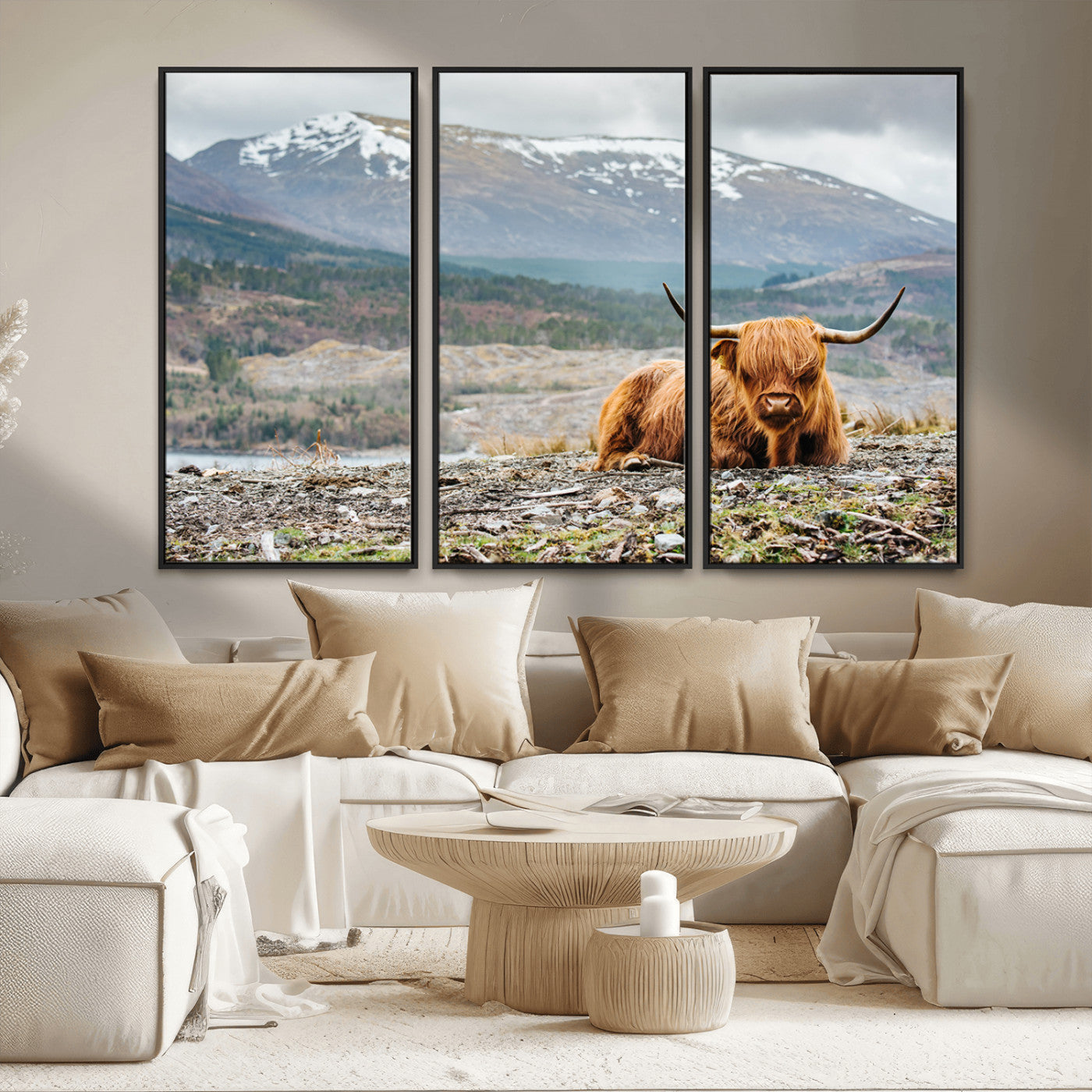 -Highland Cow Horn Farm Wall Art Canvas Print