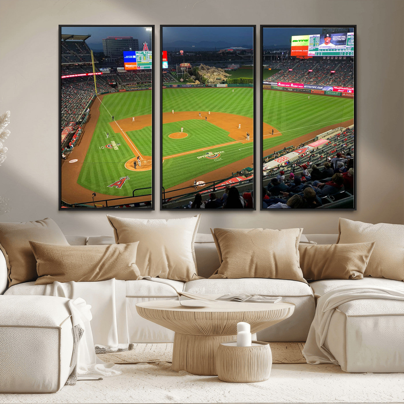 MGV-FC-48X32-3P - Angel Stadium Aerial View – Los Angeles Angels Baseball Canvas Print, Framed, Ready to Hang