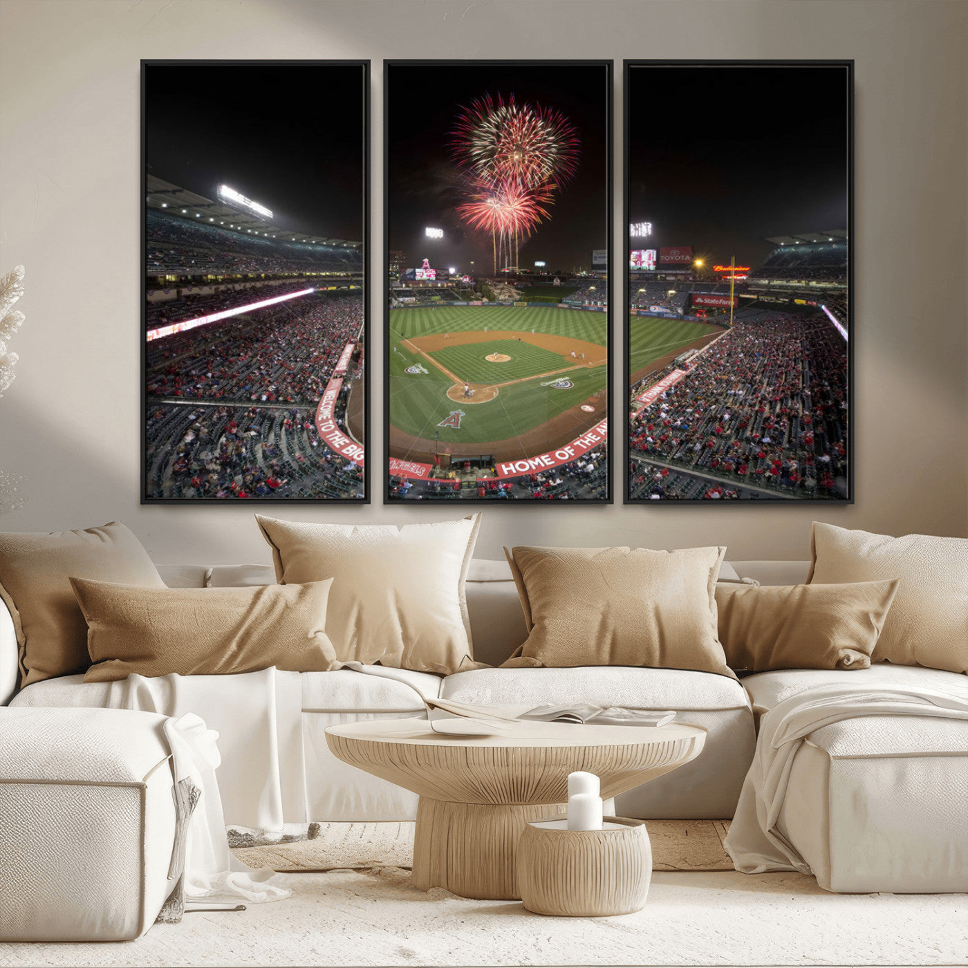 MGV-FC-48X32-3P - Fireworks at Angel Stadium – Los Angeles Angels Night Game Canvas Print, Framed, Ready to Hang