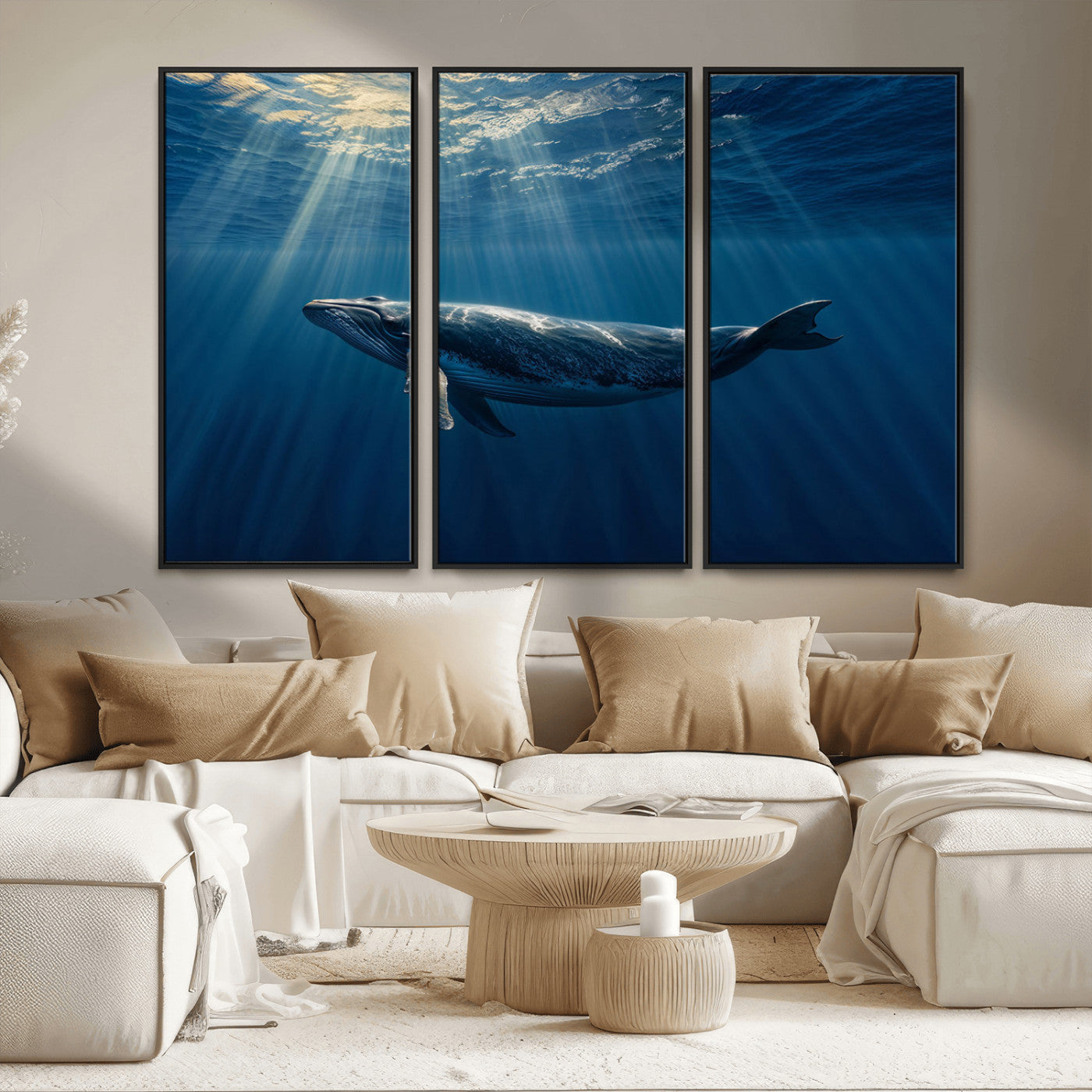 -Whale under Ocean Wall Art Canvas Print