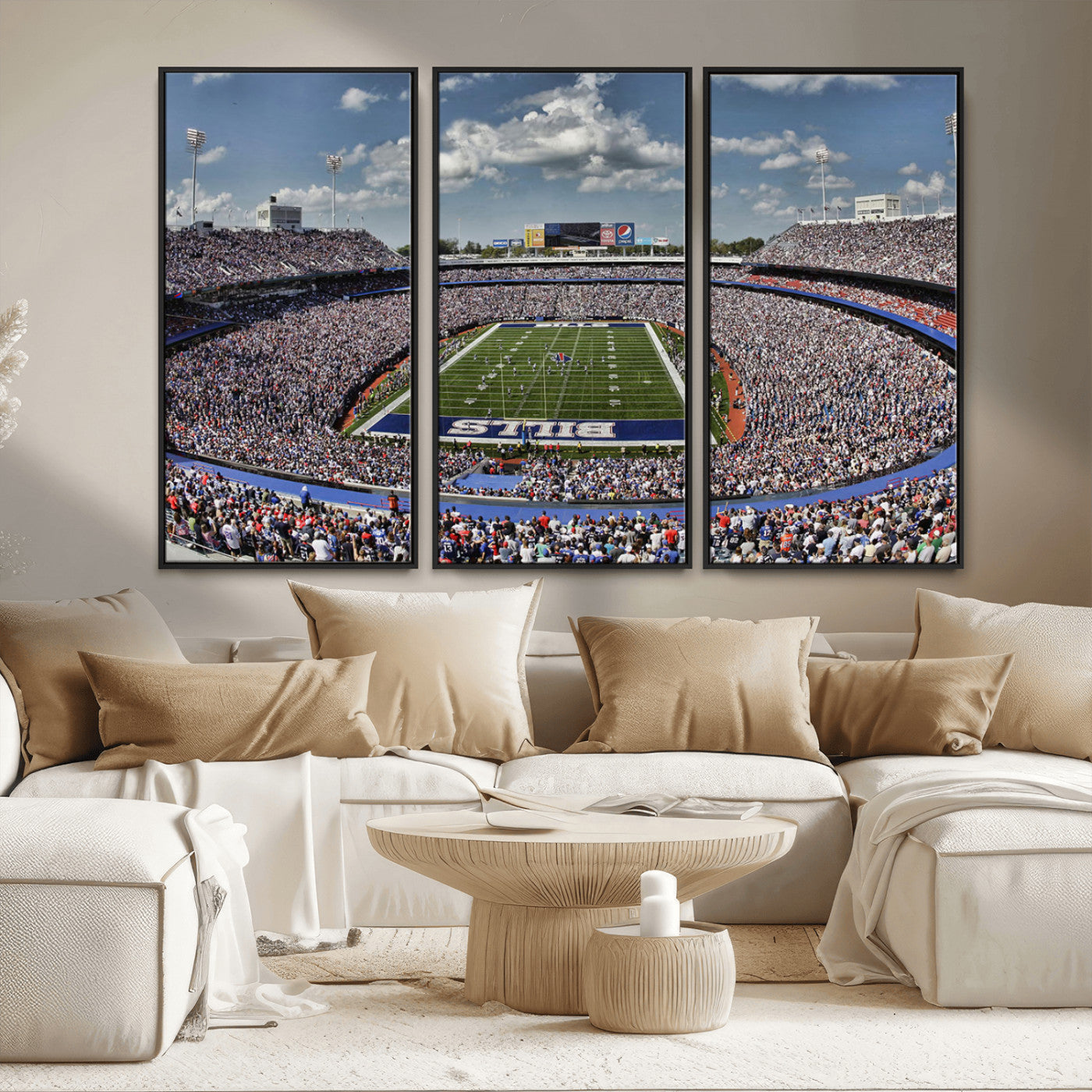 MGV-FC-48X32-3P - Buffalo Bills Highmark Stadium Wall Art Canvas Print - Bills Stadium Game Day Triple Canvas Wall Art - Buffalo Bills NFL Match