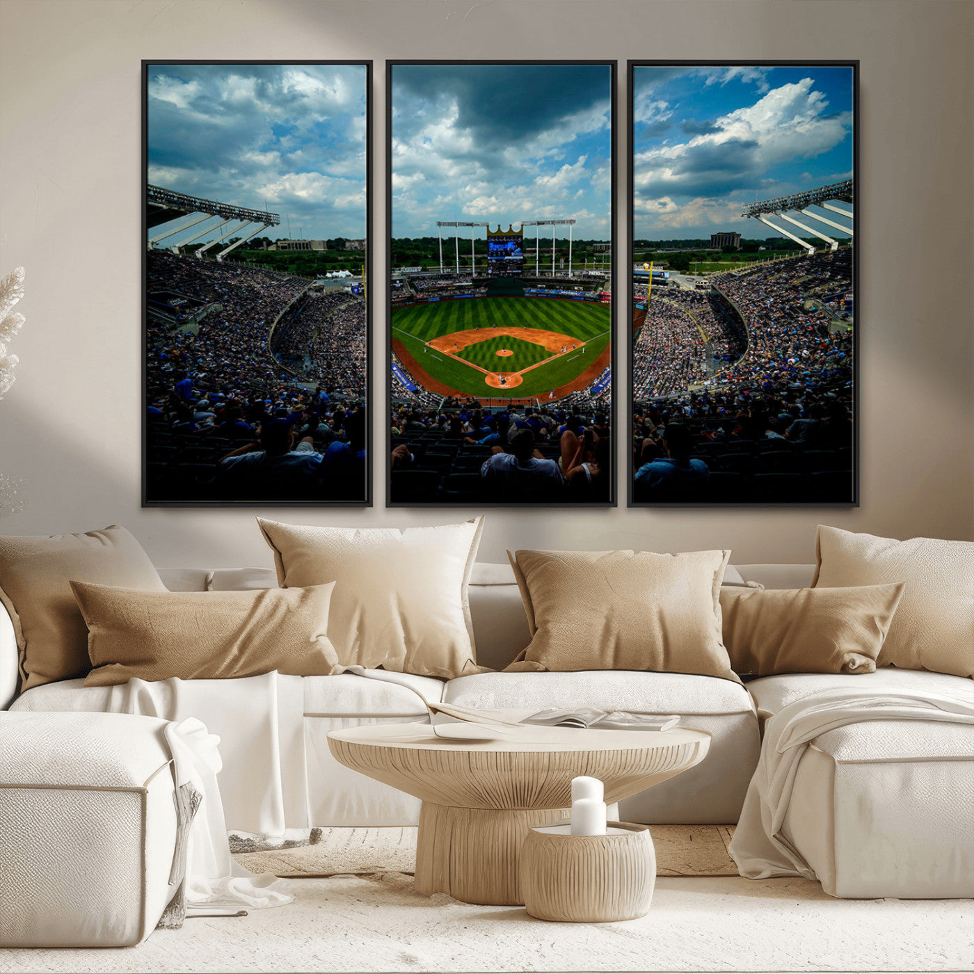 MGV-FC-48X32-3P - 3-Panel Kauffman Stadium Wall Art Print | Large Kansas City Royals Baseball Canvas Print for Sports