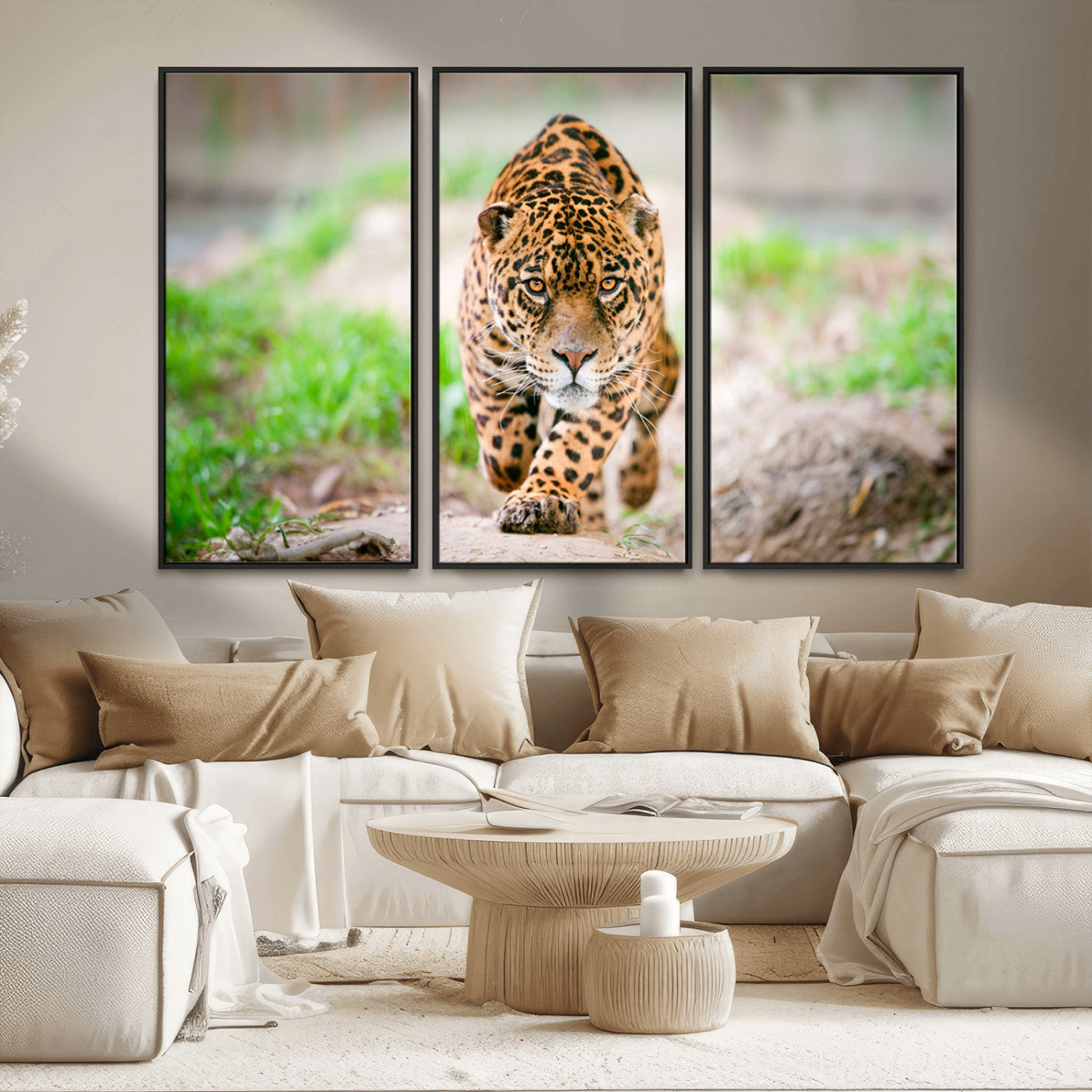 MGV-FC-48X32-3P - Leopard on the Prowl - Stunning Large Framed Canvas Wall Art for Living Room, Bedroom, or Office Décor, Vibrant Wildlife Print, Ready to Hang