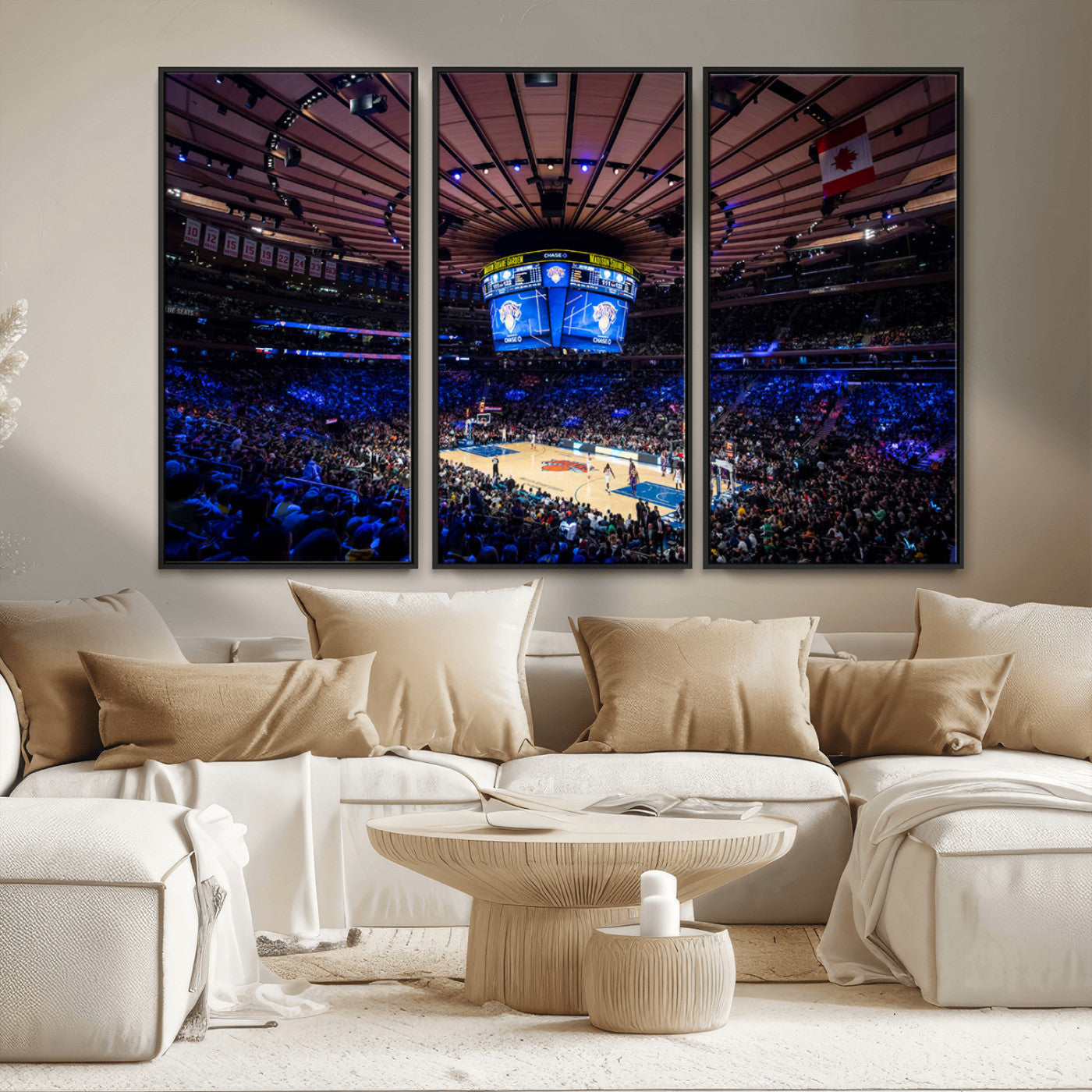 MGV-FC-48X32-3P - Madison Square Garden Basketball Arena Print - Madison Square Garden Basketball Game Triple Canvas Wall Art - NBA Match Atmosphere