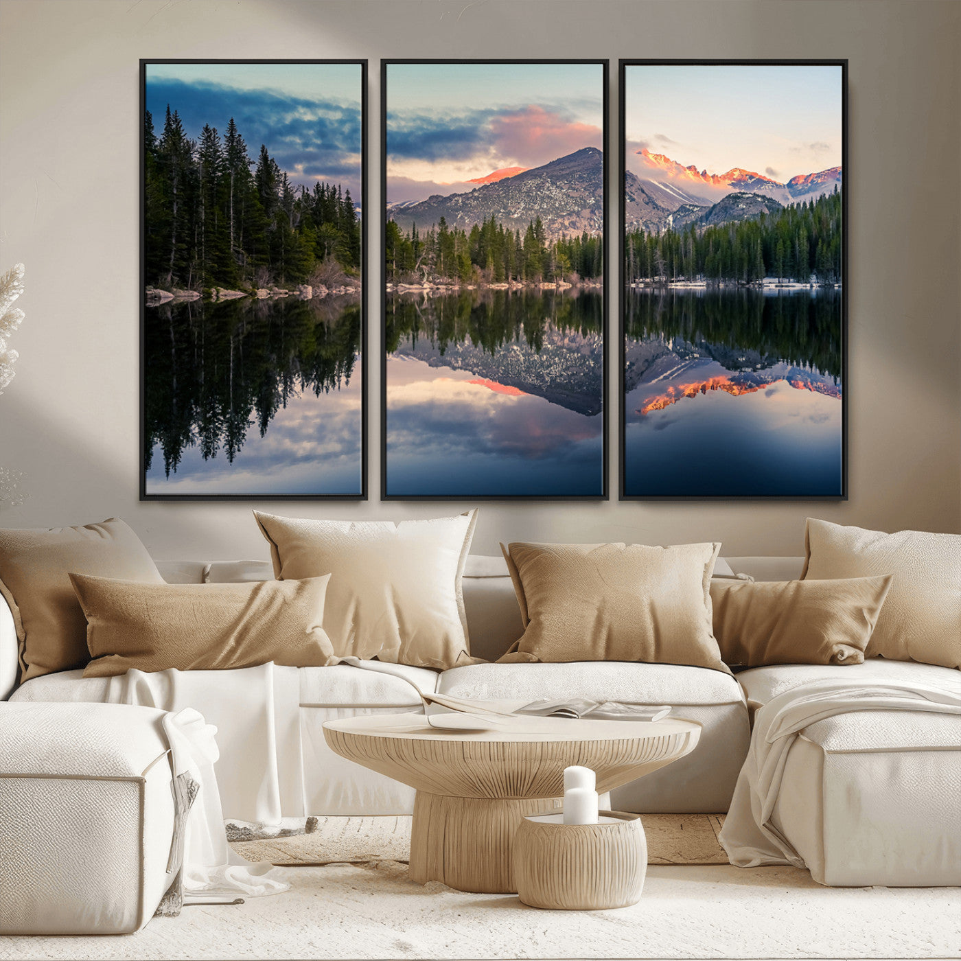 -Bear Lake Reflection at Rocky Mountain National Park Wall Art Canvas Print, Scenic Mountain