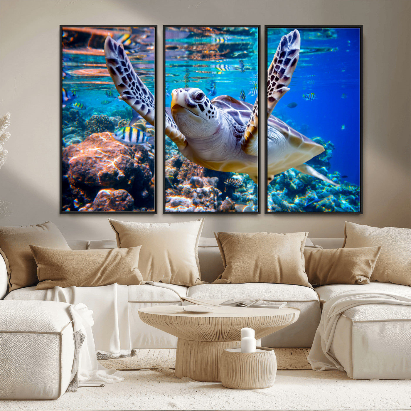 MGV-FC-48X32-3P - Underwater Sea Turtle Wall Art Canvas Print – Vibrant Ocean Coral Reef Décor, Ready to Hang