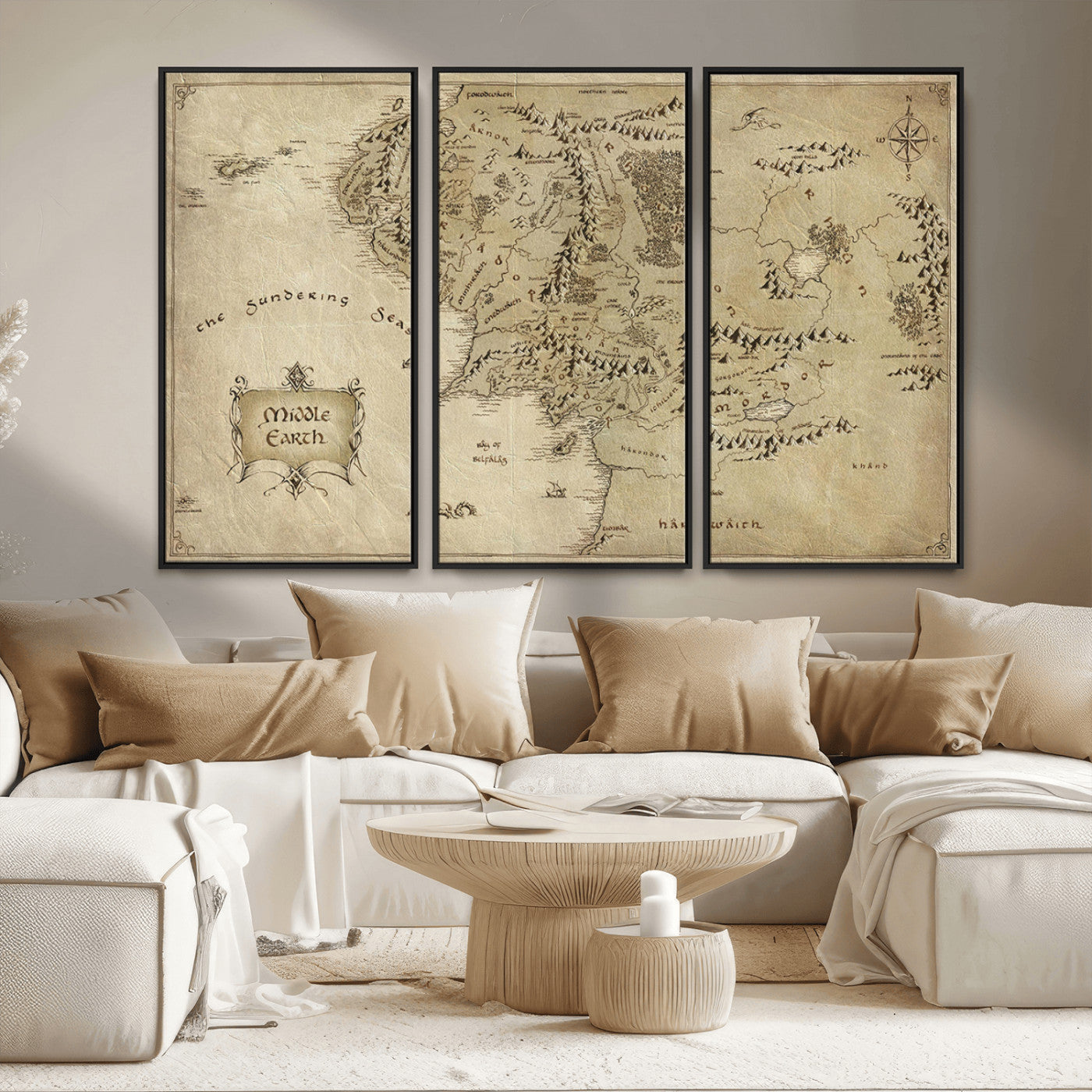 MGV-FC-48X32-3P - Lord Of The Rings Middle Earth Map Canvas Wall Art Print, Vintage Style Lord of the Rings Wall Art for Fantasy Decor