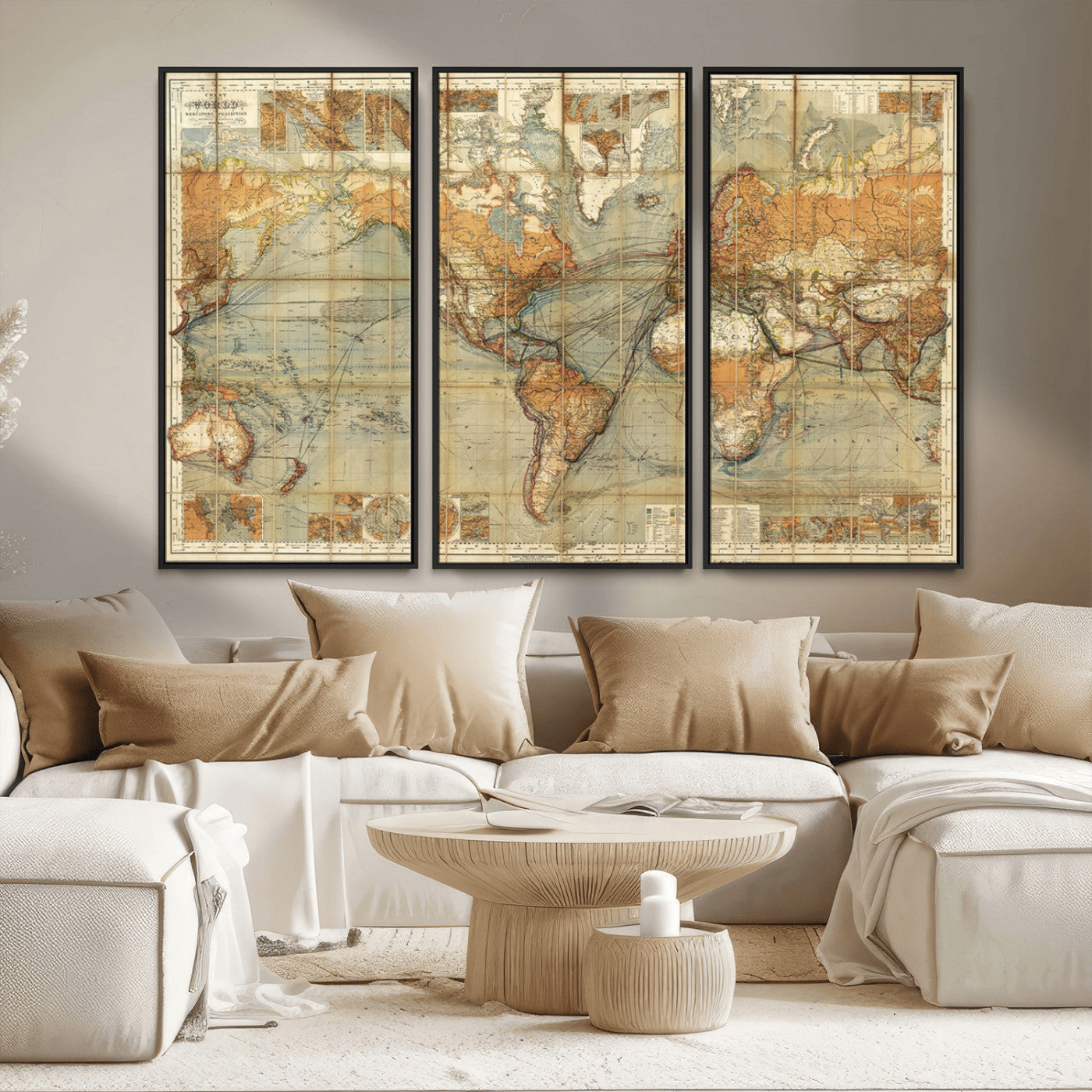 MGV-FC-48X32-3P - Push Pin World Map Canvas Print – Framed Wall Art for Couples to Track Their Travels – Anniversary