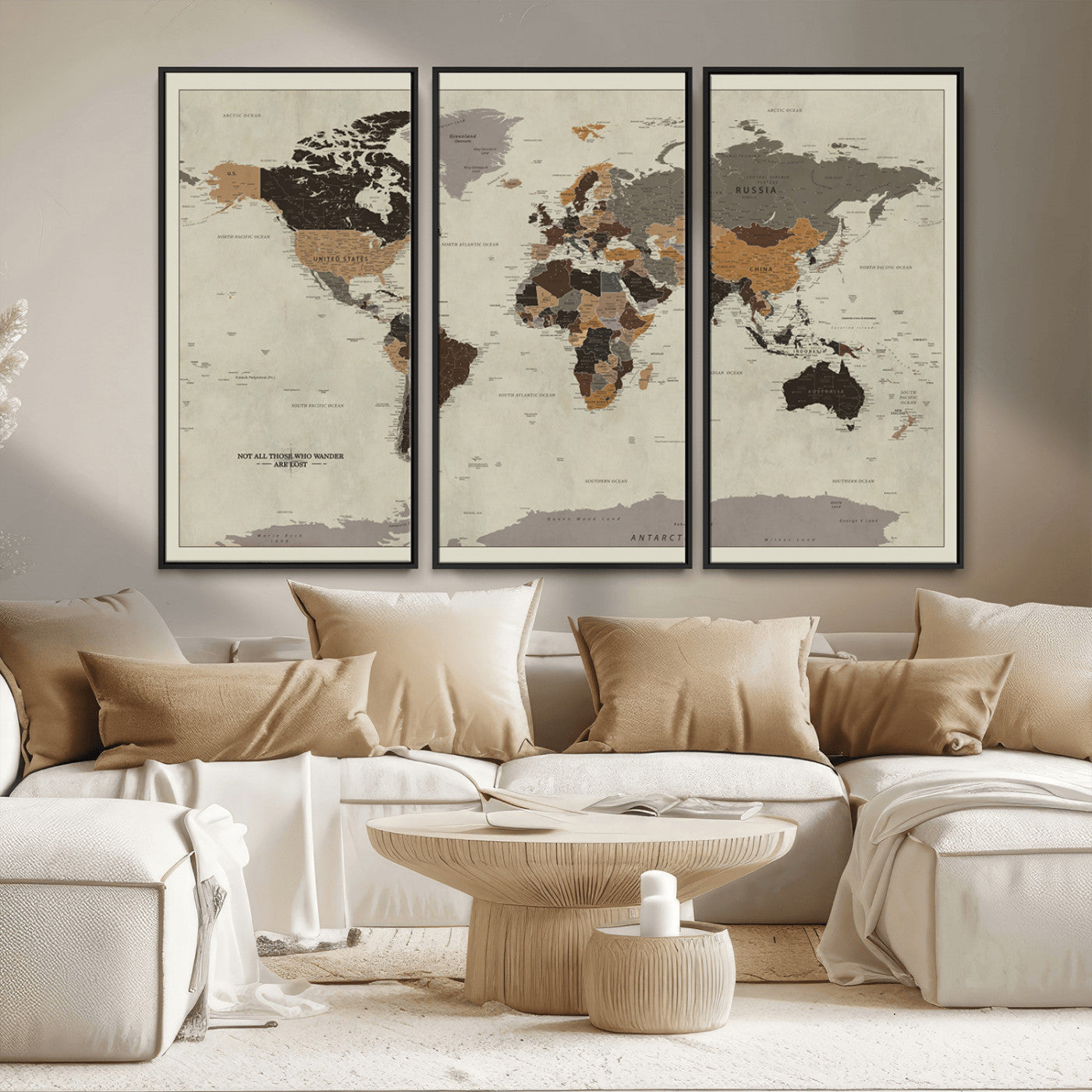 MGV-FC-48X32-3P - Push Pin World Map Canvas Print – Framed Wall Art for Couples to Track Their Travels – Anniversary