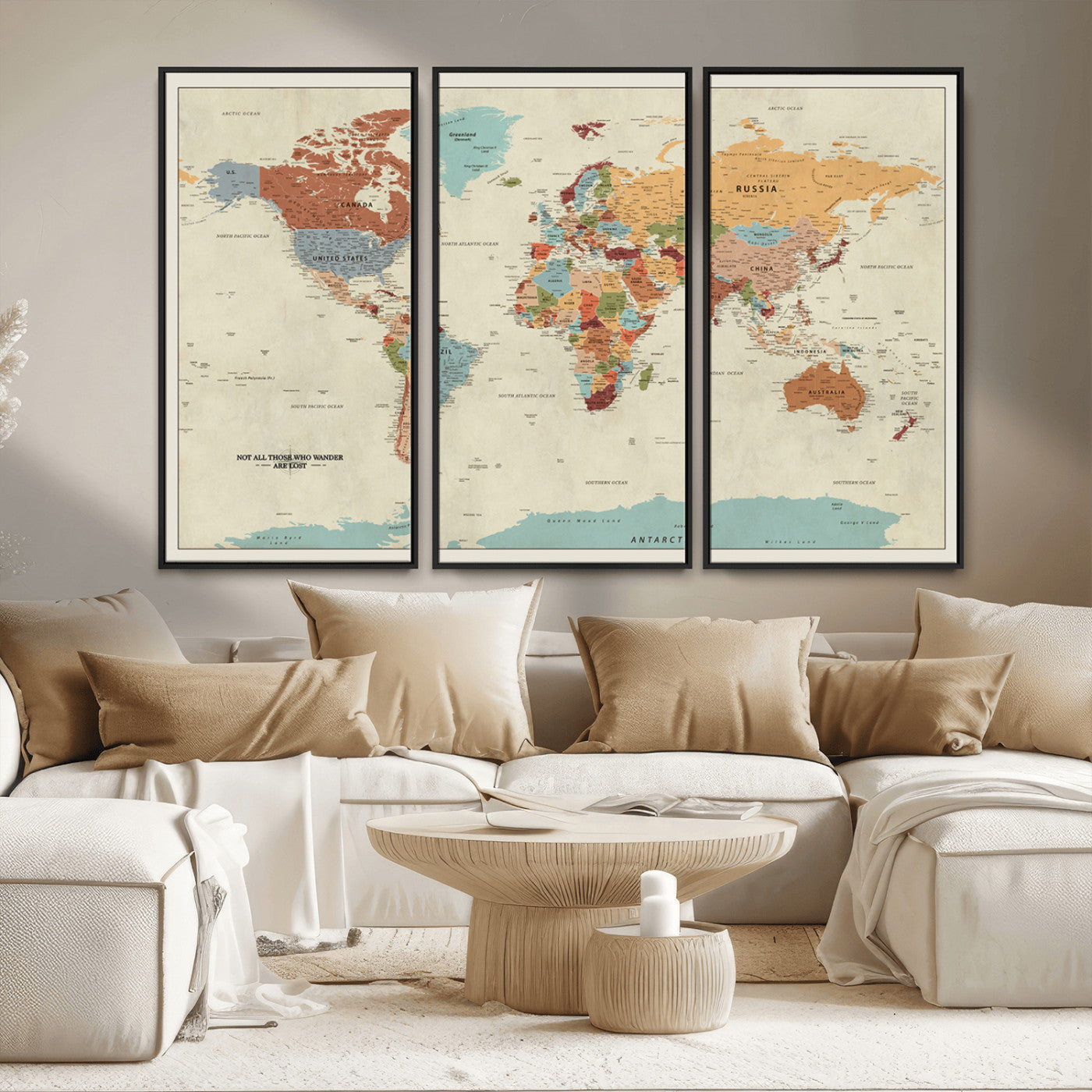 MGV-FC-48X32-3P - Push Pin World Map Canvas Print – Framed Wall Art for Couples to Track Their Travels – Anniversary