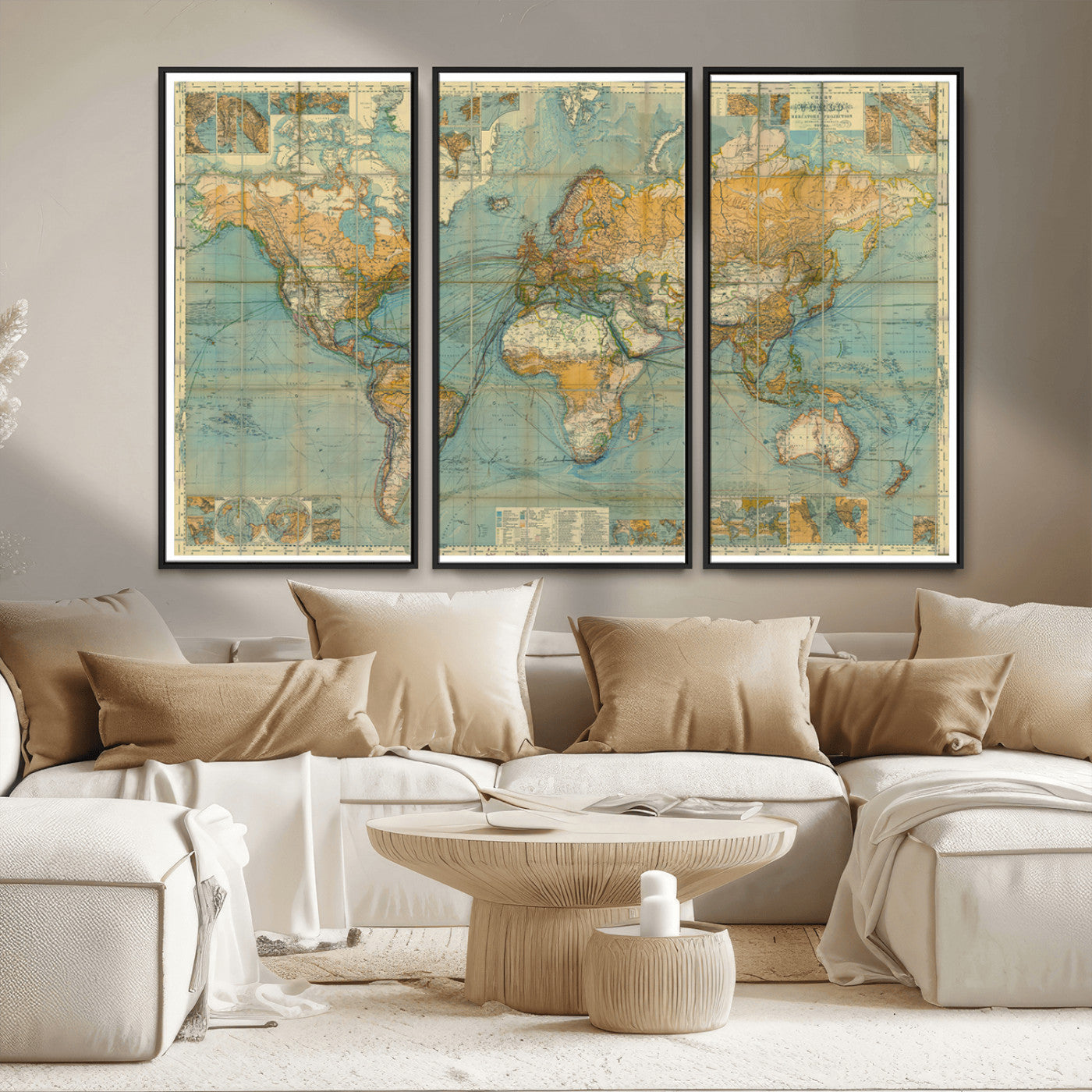 MGV-FC-48X32-3P - Push Pin World Map Canvas Print – Framed Wall Art for Couples to Track Their Travels – Anniversary
