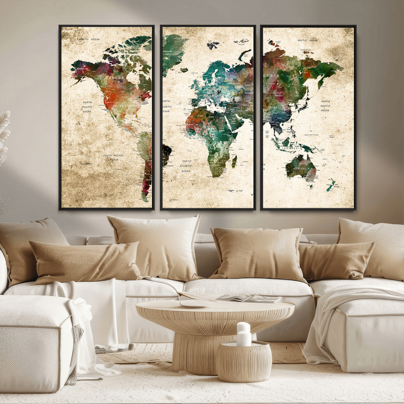45128-MGV-FC-48X32-3P_Black-Push Pin World Map Canvas Print – Framed Wall Art for Couples to Track Their Travels – Anniversary Gift or Home Adventure Decor