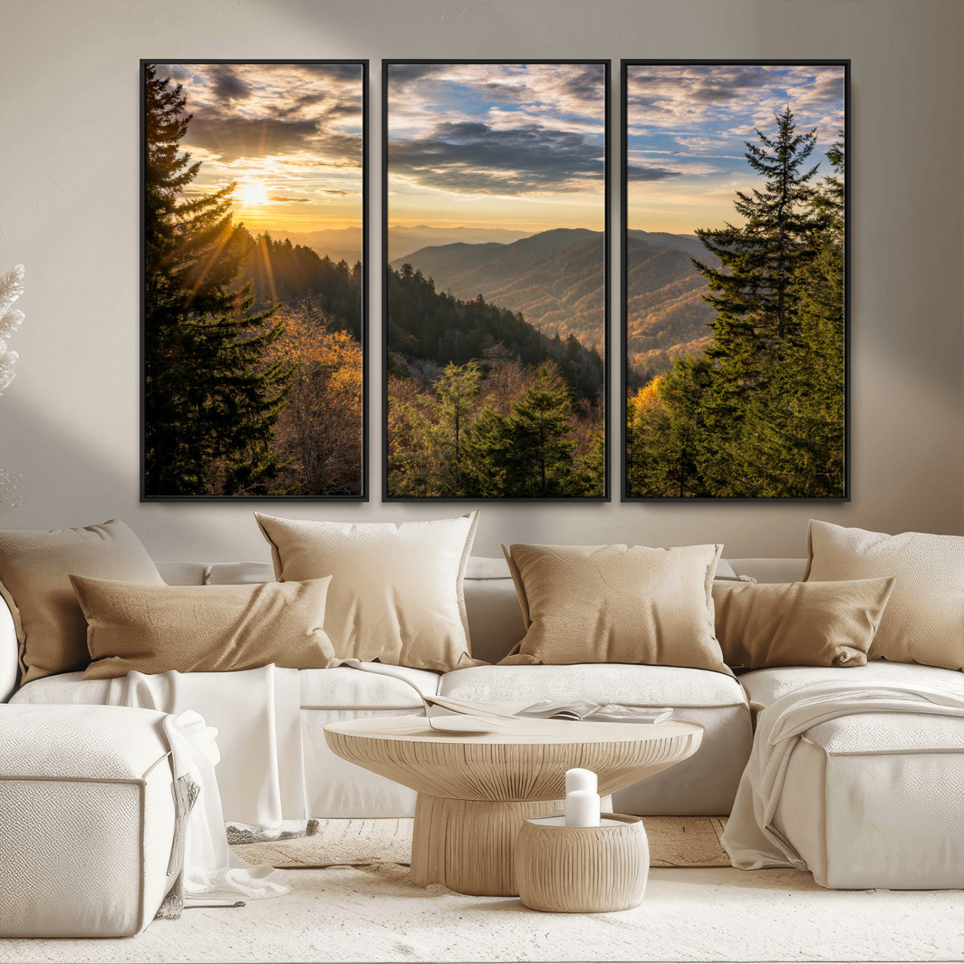 MGV-FC-48X32-3P - Sunrise Over the Smoky Mountains Canvas Wall Art – Breathtaking Scenic Landscape Photography in a