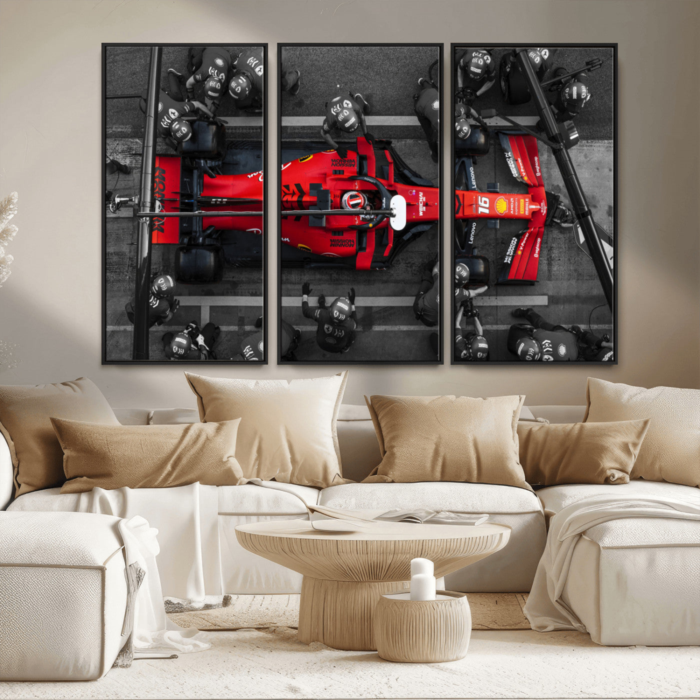 MGV-FC-48X32-3P - Ferrari Pit Stop Canvas Wall Art – Precision and Speed Captured in Bold Motorsport Imagery – Ready