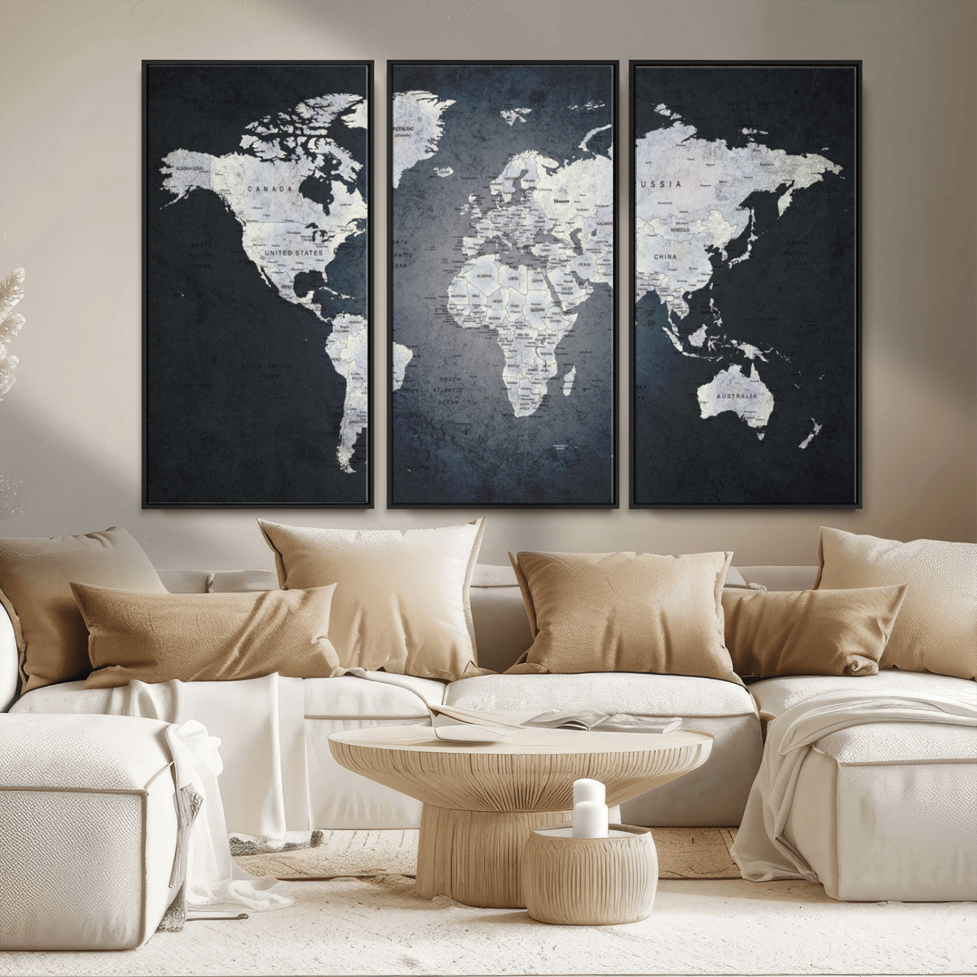 MGV-FC-48X32-3P - World Map Wall Art Canvas Print for Home and Office Decor
