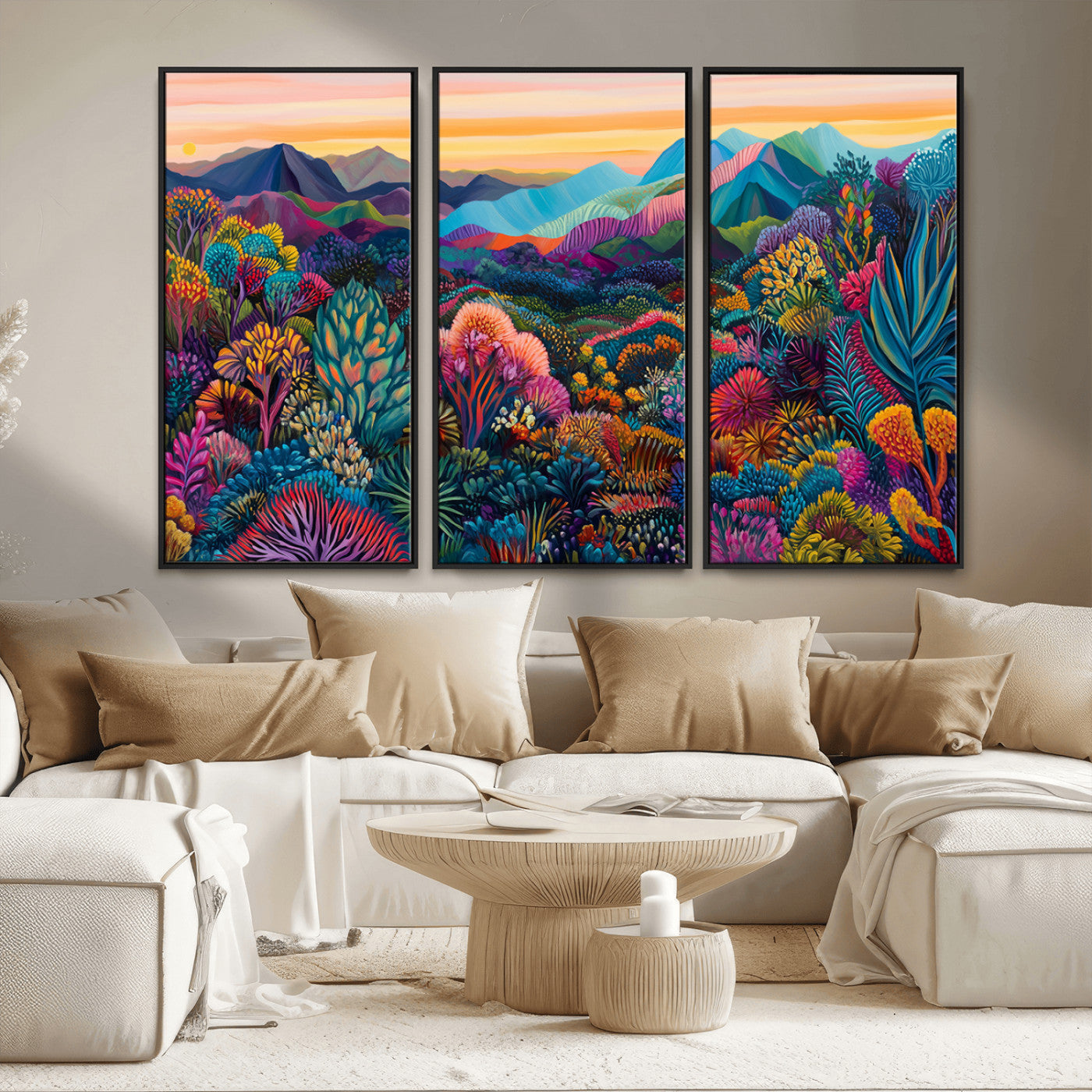 MGV-FC-48X32-3P - Colorful Abstract Landscape Wall Art Print Canvas - Vibrant Modern Decor for Living Room, Office, or