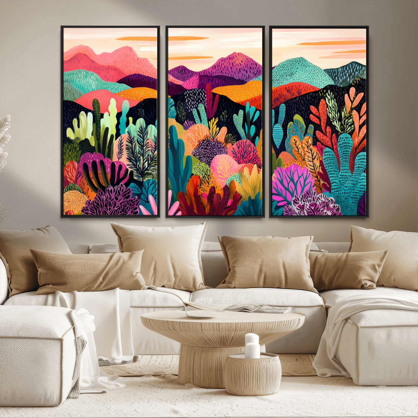 MGV-FC-48X32-3P - Abstract Kusama Print - Landscape Canvas Wall Art Print - Vibrant Modern Decor for Living Room,
