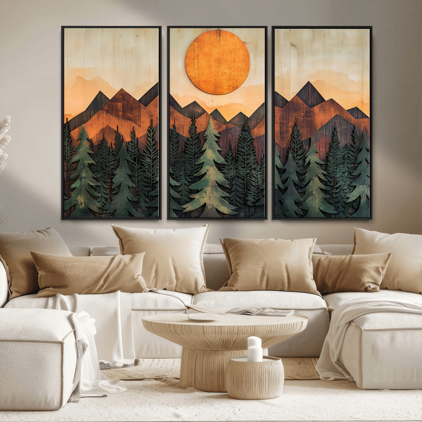 MGV-FC-48X32-3P - Sunset Mountain Landscape Canvas Wall Art Print - Nature Decor for Living Room, Office