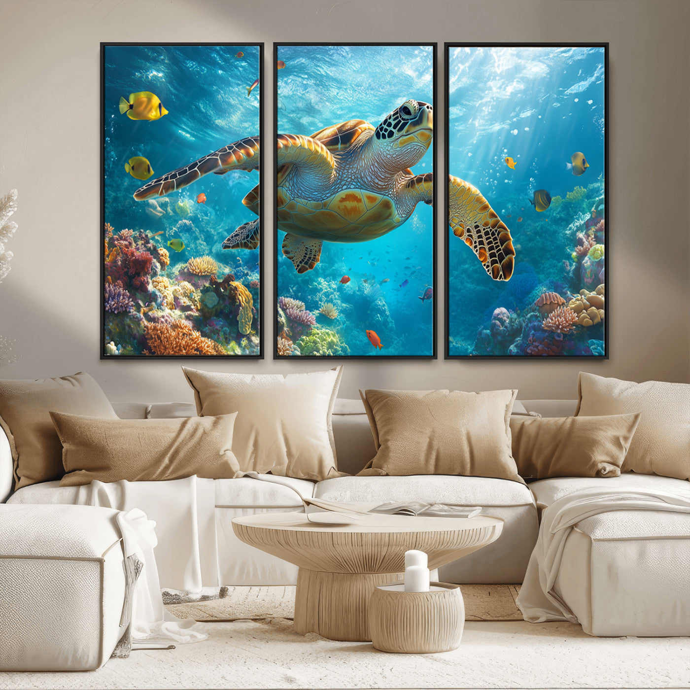 MGV-FC-48X32-3P - Sea Turtle Underwater Canvas Wall Art Print - Vibrant Ocean Wildlife Decor, Marine Wall Art