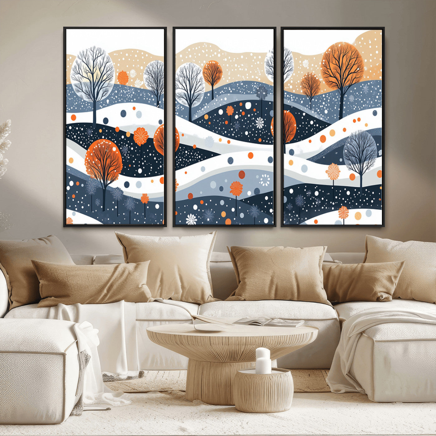 MGV-FC-48X32-3P - Abstract Winter Landscape Canvas Wall Art Print -  Large Colorful Nature Wall Decor