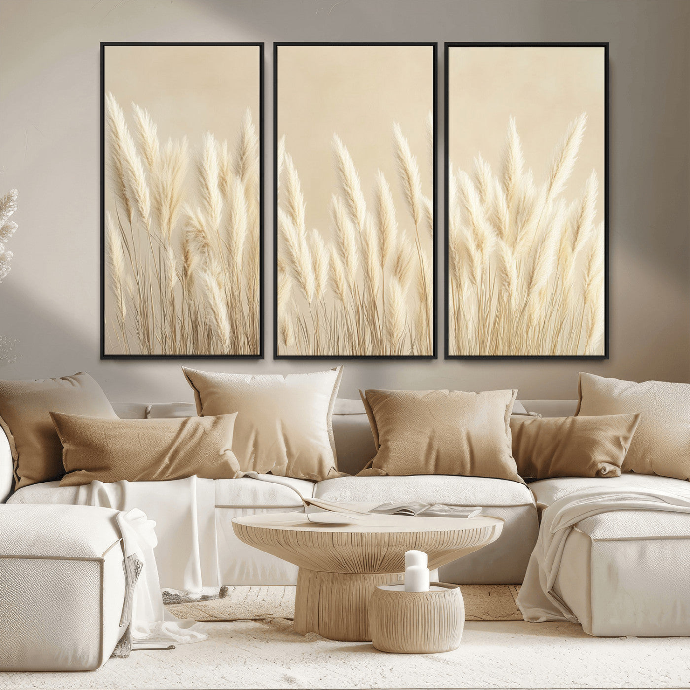 MGV-FC-48X32-3P - Grass Wall Art Print - Elegant Neutral Decor for Living Room, Boho Minimalist Artwork, Ready to Hang