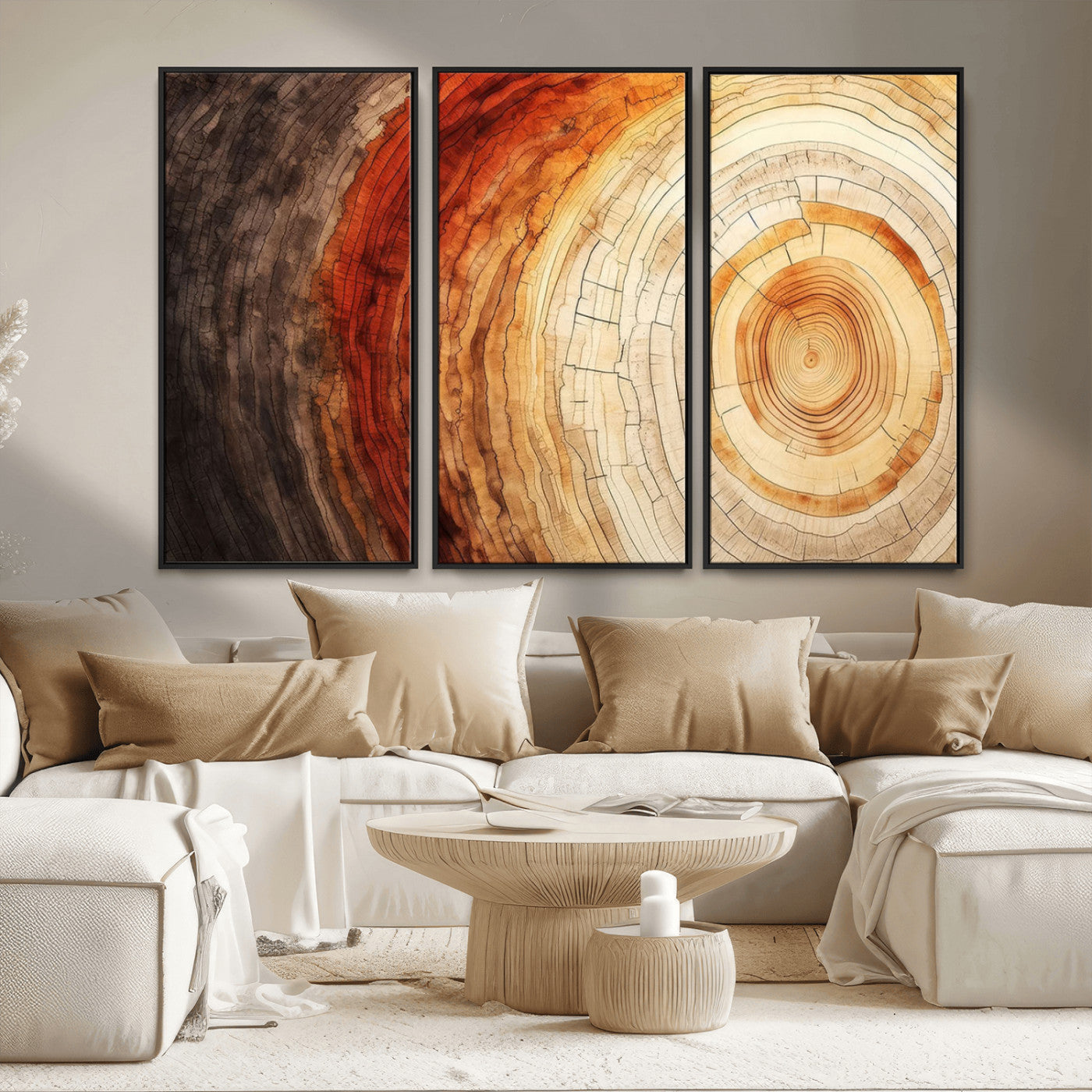 MGV-FC-48X32-3P - Tree Ring Print on Canvas Wall Art, Tree Stump Print, Wood Wall Art Living Room, Abstract Natural