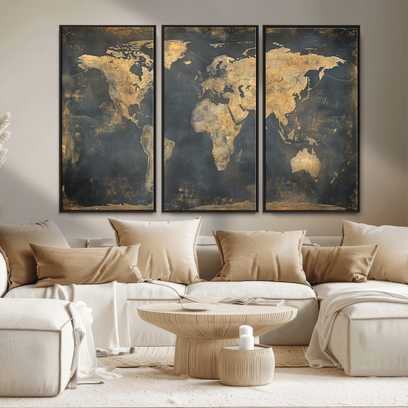 MGV-FC-48X32-3P - Push Pin World Map Canvas Print – Framed Wall Art for Couples to Track Their Travels – Anniversary