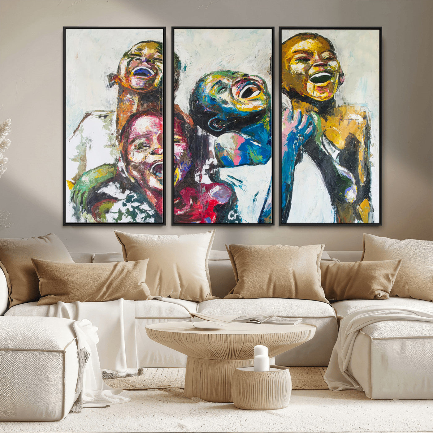 MGV-FC-48X32-3P - Shai Yossef Style Canvas Art - Joyful African Black Kids Impasto Painting with Vibrant Brushstrokes,