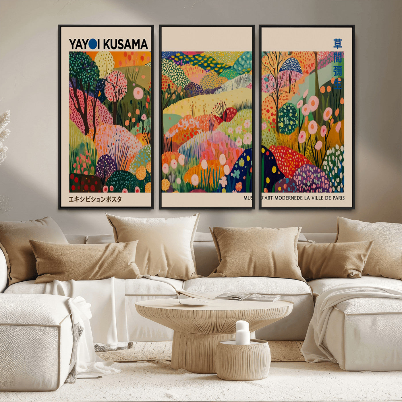 MGV-FC-48X32-3P - Yayoi Kusama Japanese Art Canvas Print, Abstract Art, Large Yayoi Kusama Framed Print, Japanese Wabi