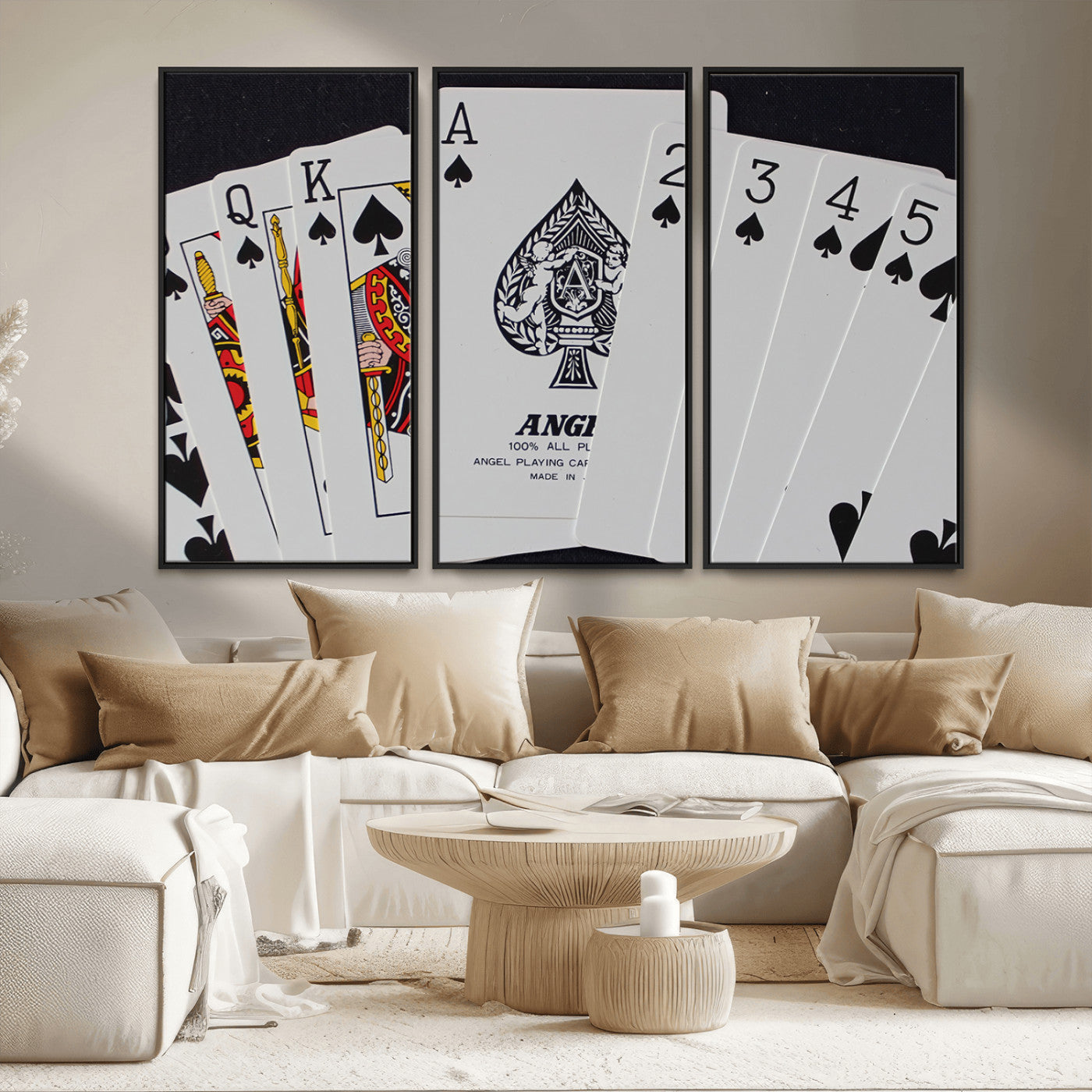 MGV-FC-48X32-3P - Poker Wall Art - Playing Cards Canvas Wall Art Print - Ace of Spades and Royal Flush Design, Perfect